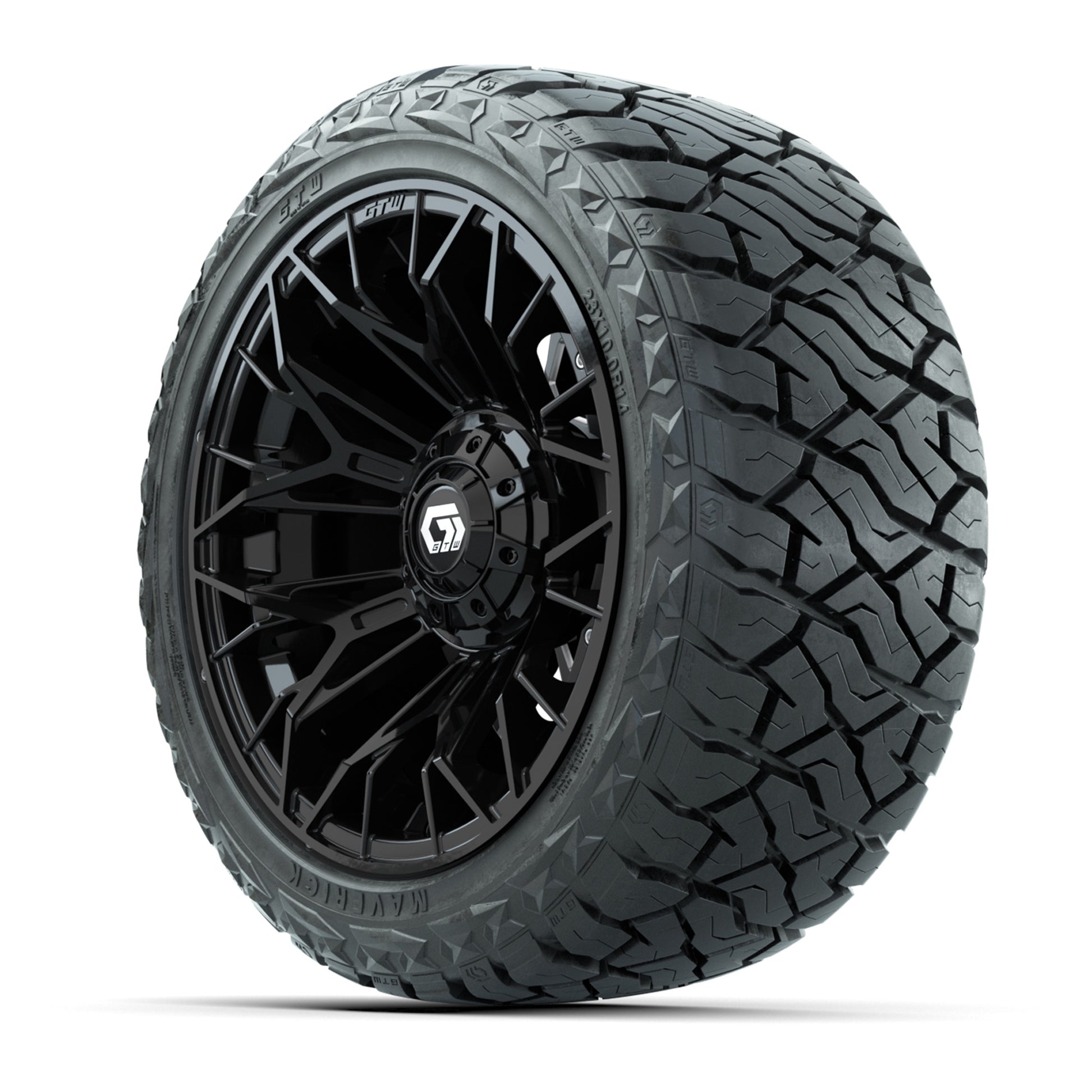 GTW Stellar Matte Black 14 in Wheels with 23x10.00-R14 Maver - 3/4 view