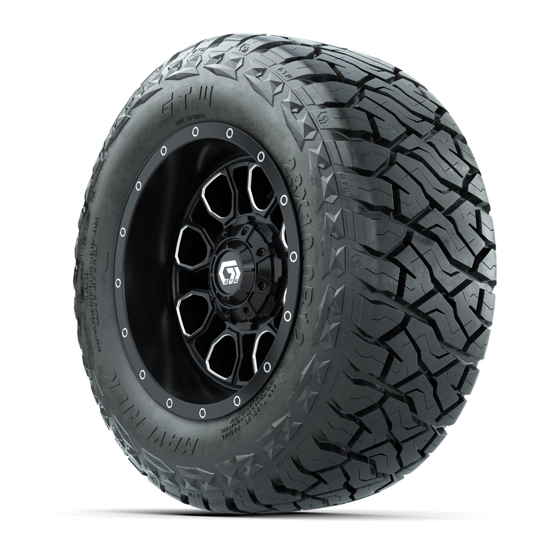 GTW Volt Black/Machined 12 in Wheels with 23x10.00-R12 Maverick All-Terrain Tires – Full Set