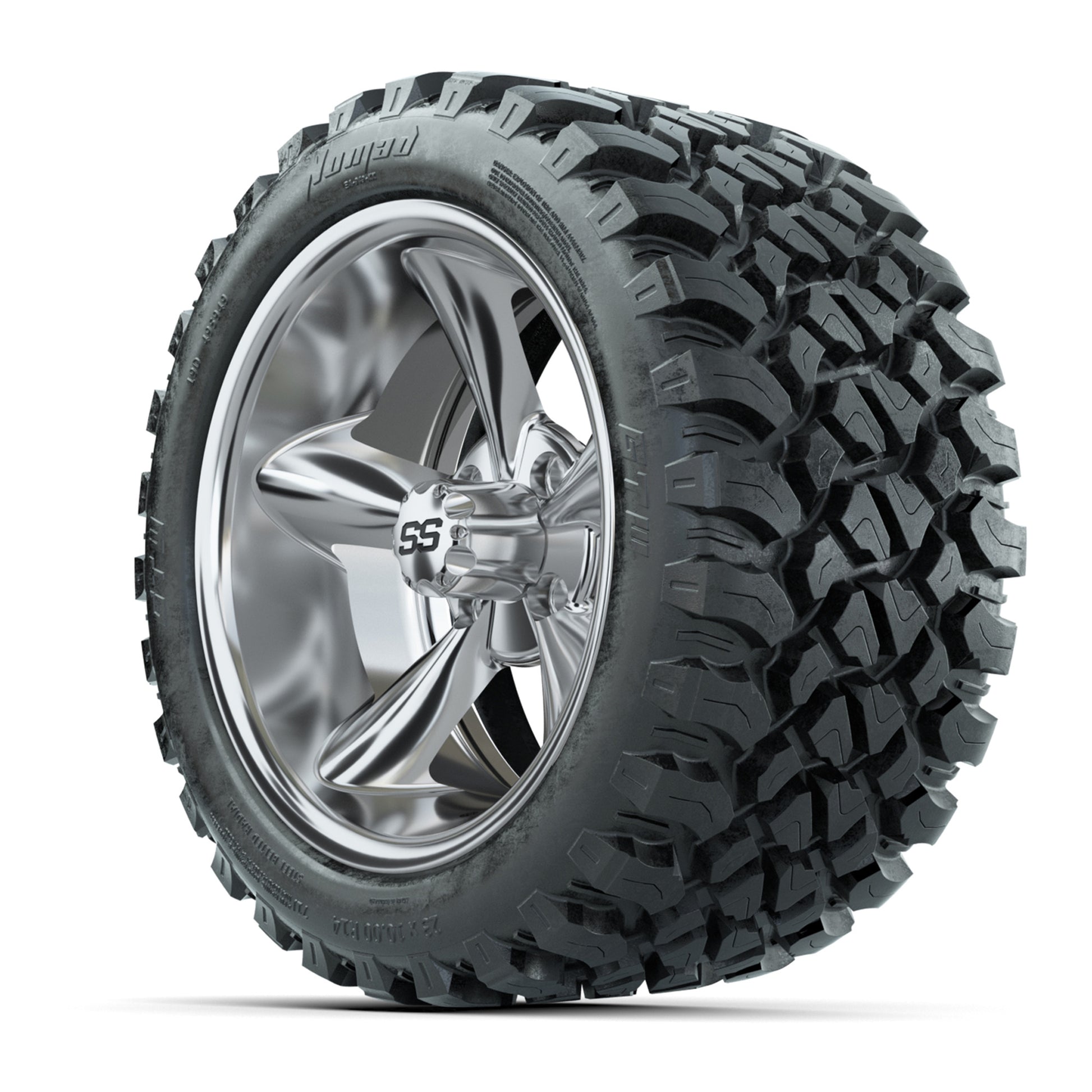GTW® Godfather Chrome 14 in Wheels with 23X10-R14 Nomad Stee - 3/4 view