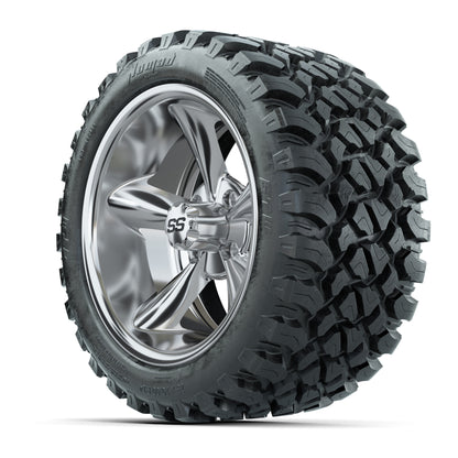 GTW® Godfather Chrome 14 in Wheels with 23X10-R14 Nomad Stee - 3/4 view