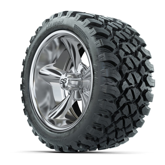 GTW® Godfather Chrome 14 in Wheels with 23X10-R14 Nomad Stee - 3/4 view