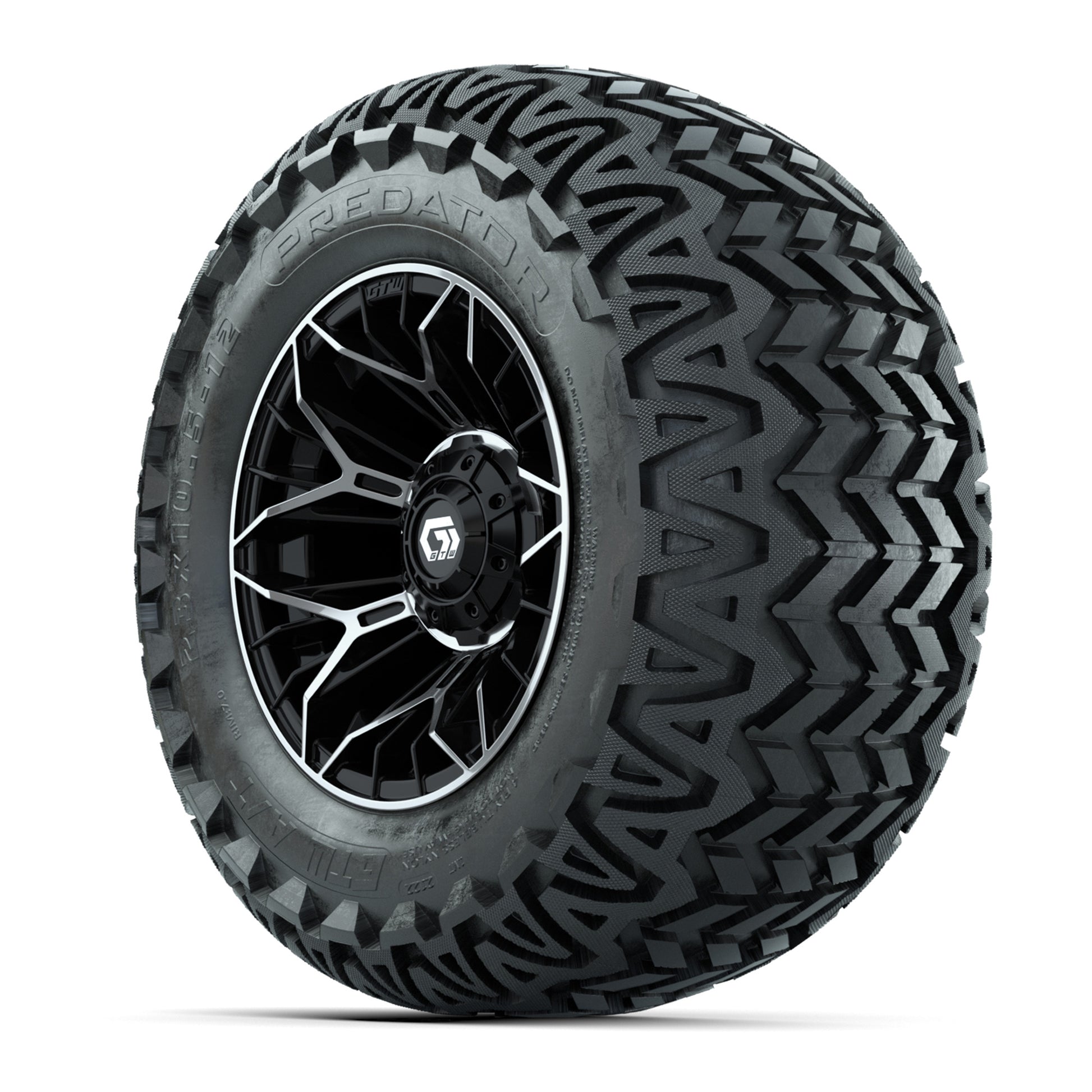 Set of (4) 12 in GTW® Stellar Machined & Black Wheels with 23x10.5-12 Predator All-Terrain Tires