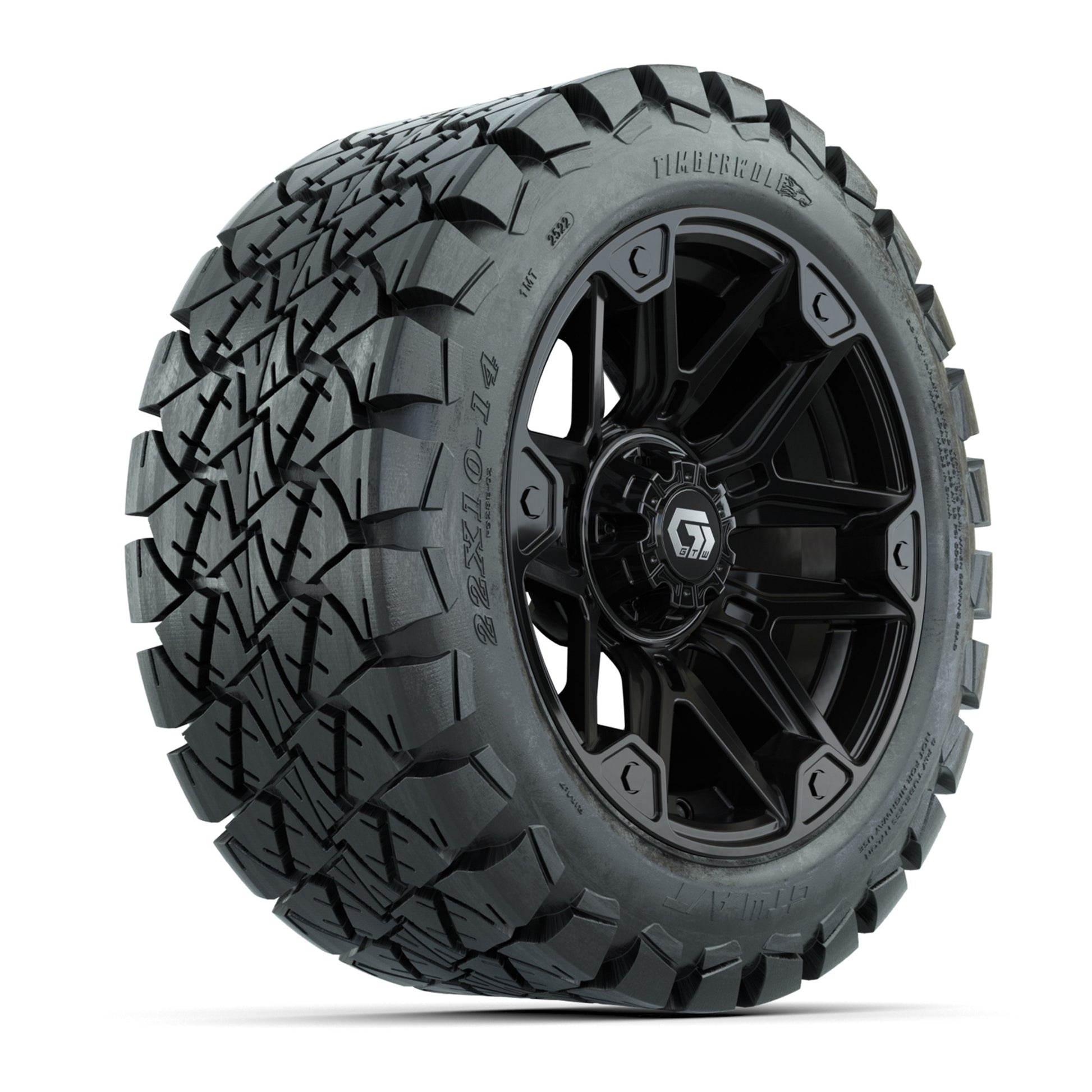 GTW® Graffiti Gloss Black 14 in Wheels with 22x10-14 Timberwolf All-Terrain Tires – Full Set