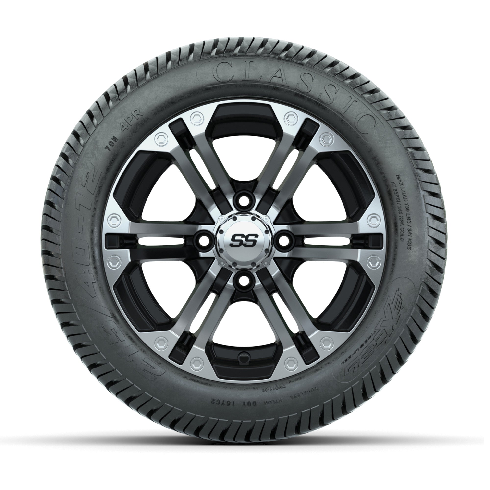 12" GTW Specter Black and Machined Wheels with Excel Lo-Pro Street Tires – Set of 4