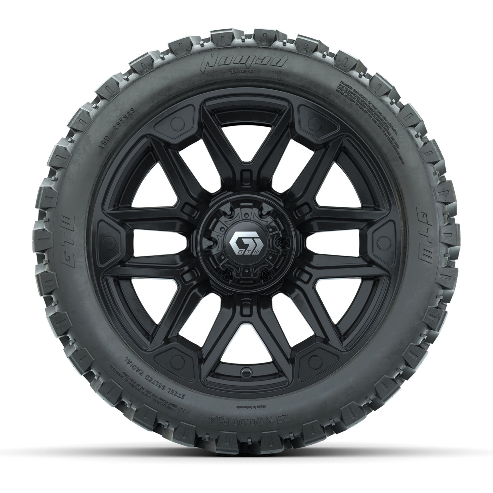 GTW® Graffiti Gloss Black 14 in Wheels with 23X10-R14 Nomad  - front view
