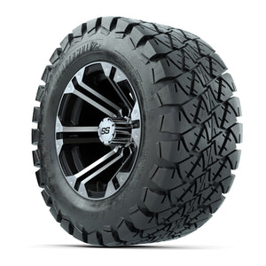 12 inch Specter Black/Machined Lifted Golf Cart Wheels on 22 inch Trail Tires-Set of 4