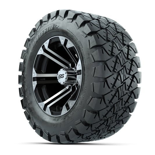 12 inch Specter Black/Machined Lifted Golf Cart Wheels on 22 inch Trail Tires-Set of 4