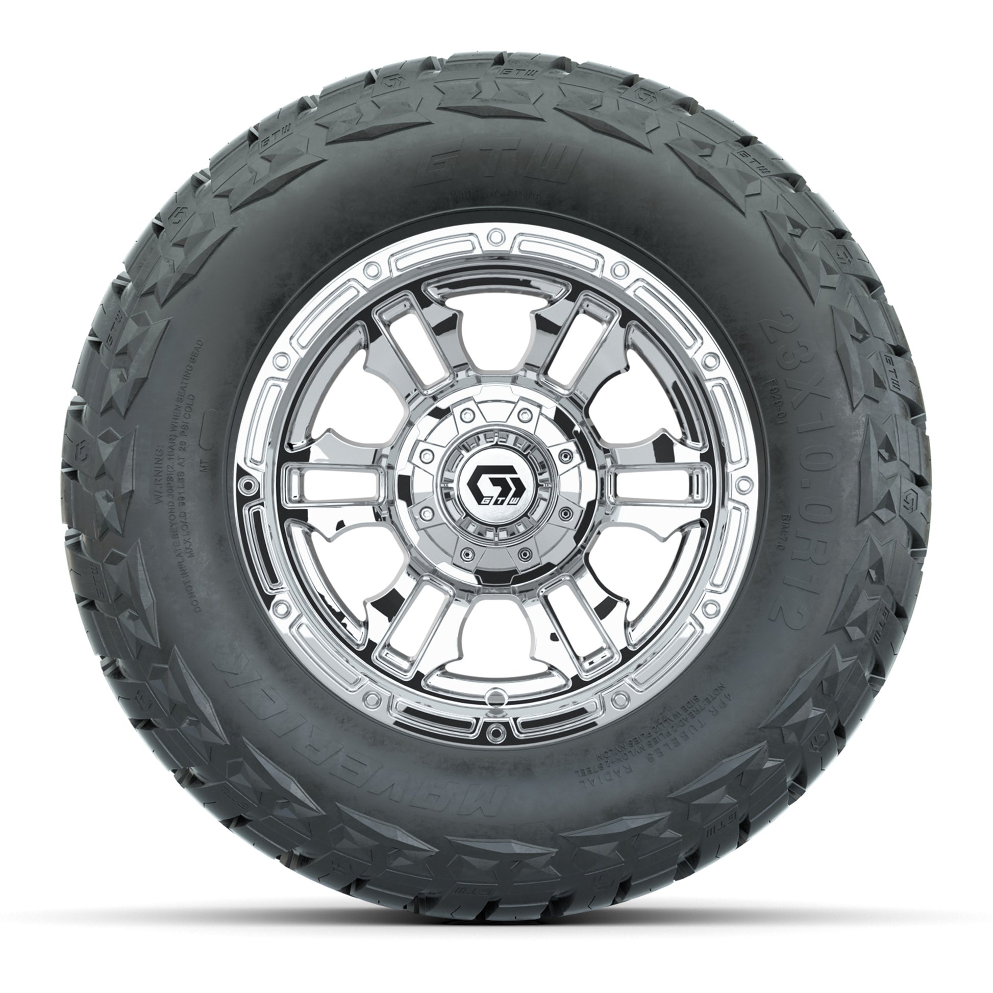 GTW Shogun Chrome 12 in Wheels with 23x10.00-R12 Maverick All-Terrain Tires – Full Set