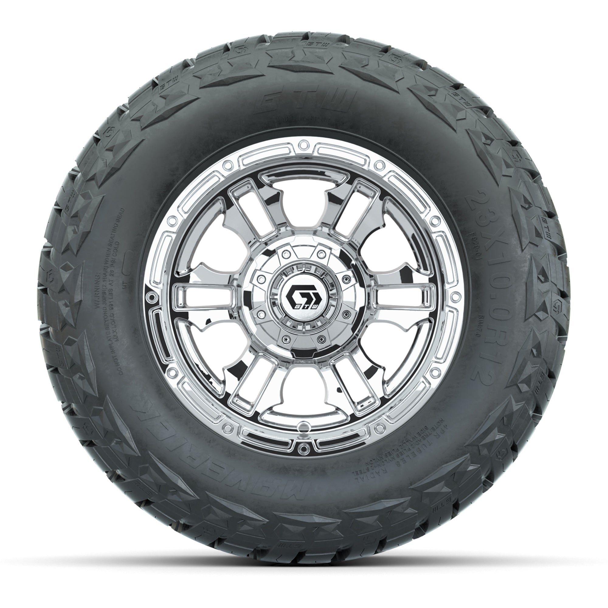 GTW Shogun Chrome 12 in Wheels with 23x10.00-R12 Maverick All-Terrain Tires – Full Set
