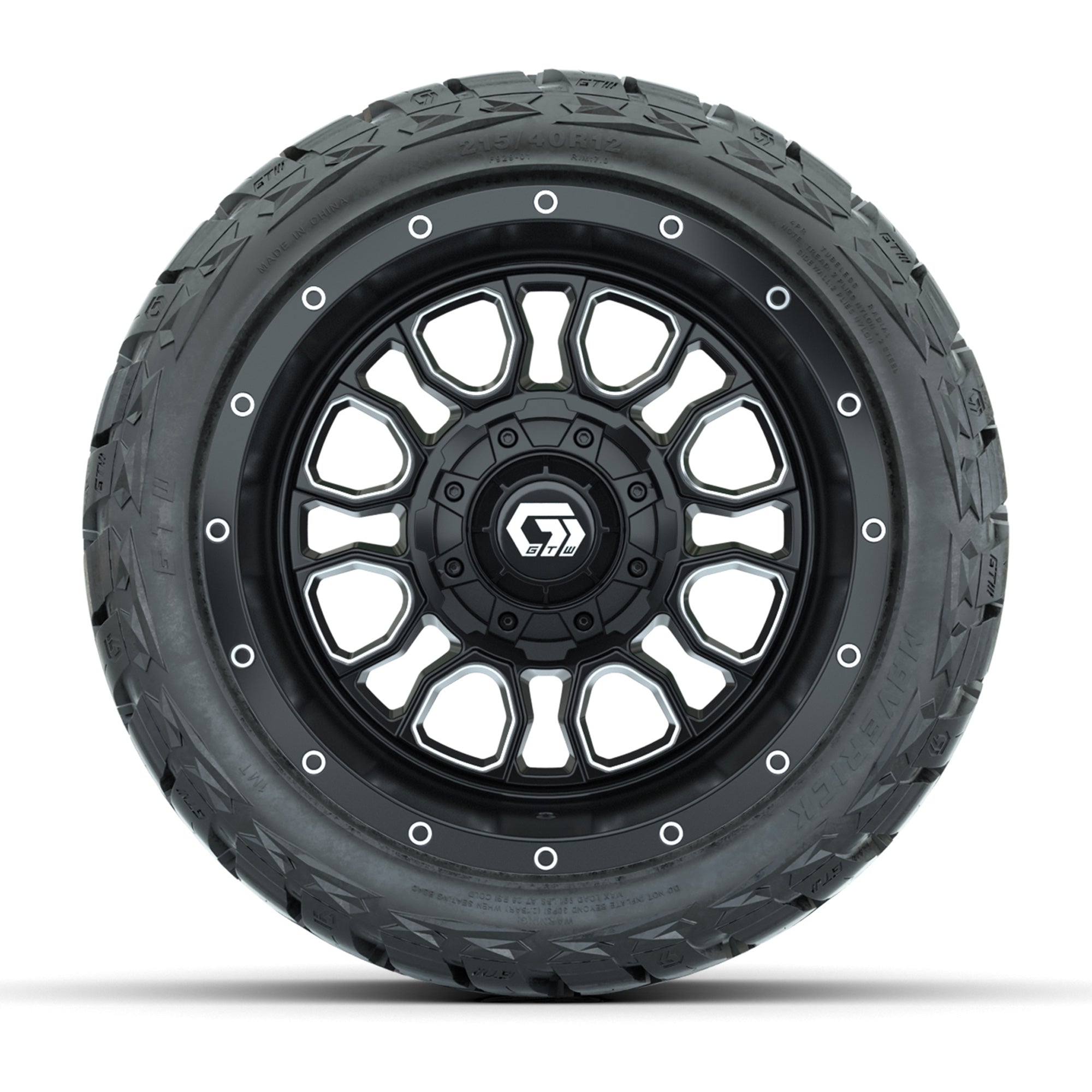 GTW Volt Black/Machined 12 in Wheels with 215/40-R12 Maverick Low-Profile All-Terrain Tires – Full Set