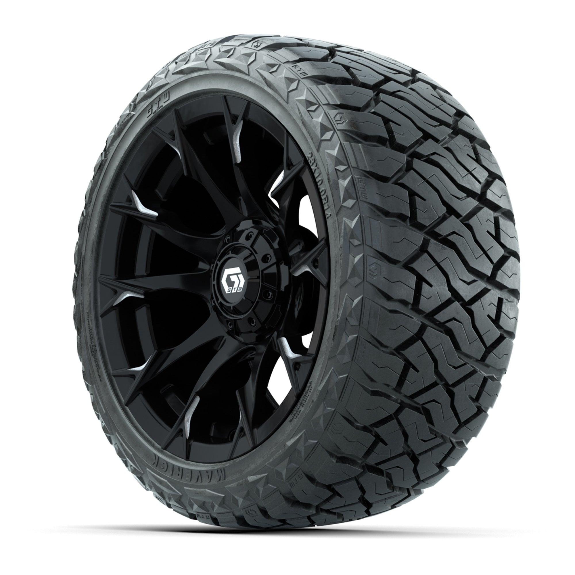 GTW Diablo Gloss Black/Machined 14 in Wheels with 23x10.00-R - 3/4 view