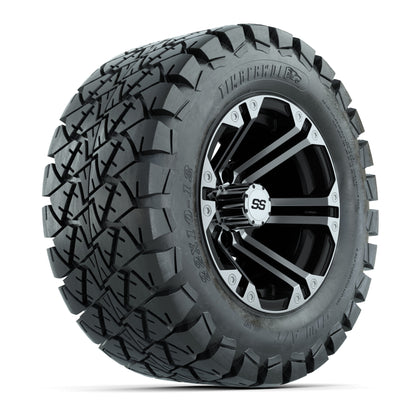 12 inch Specter Black/Machined Lifted Golf Cart Wheels on 22 inch Trail Tires-Set of 4