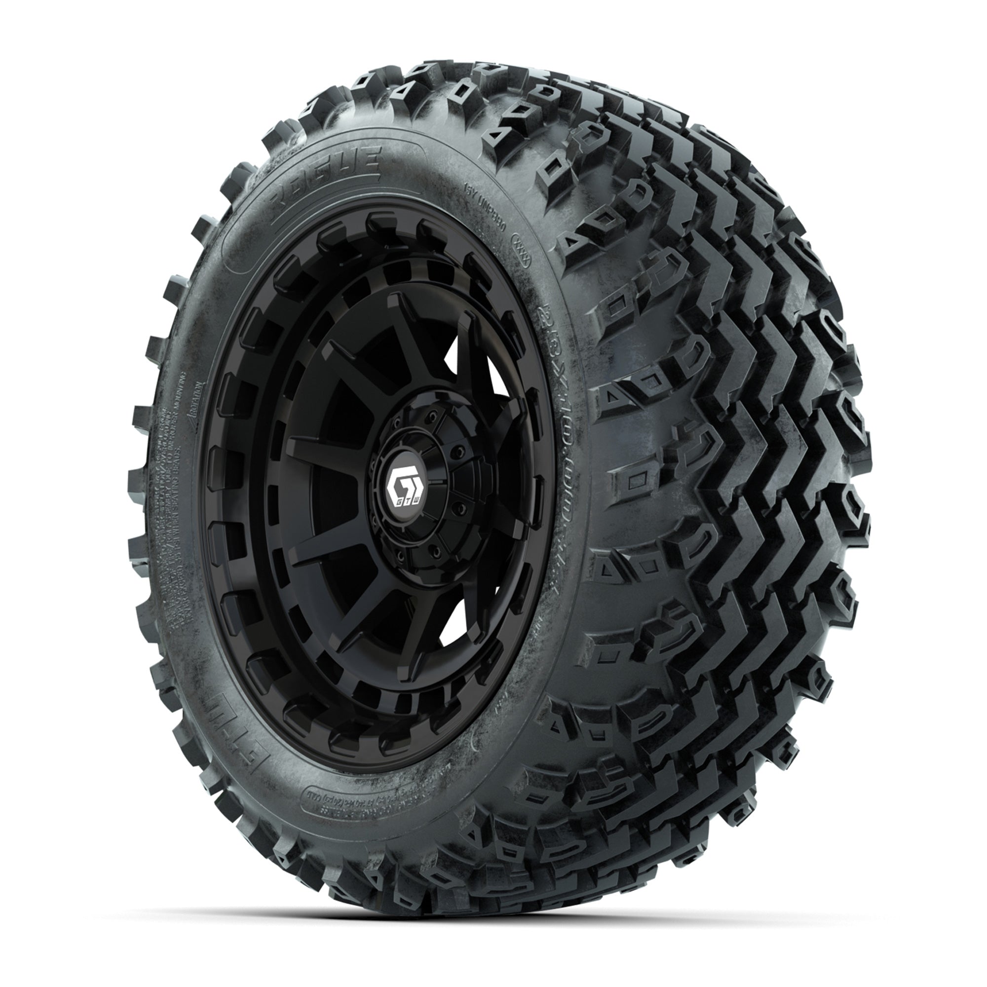 GTW® Barricade Black 14 in Wheels with 23X10-14 Rogue All-Te - 3/4 view
