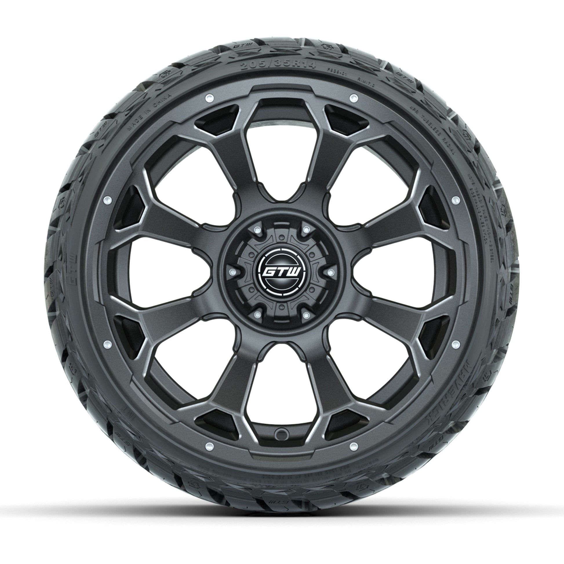 GTW® Raven Matte Gray/Ball Milled 14 in Wheels with 205/35-R - front view