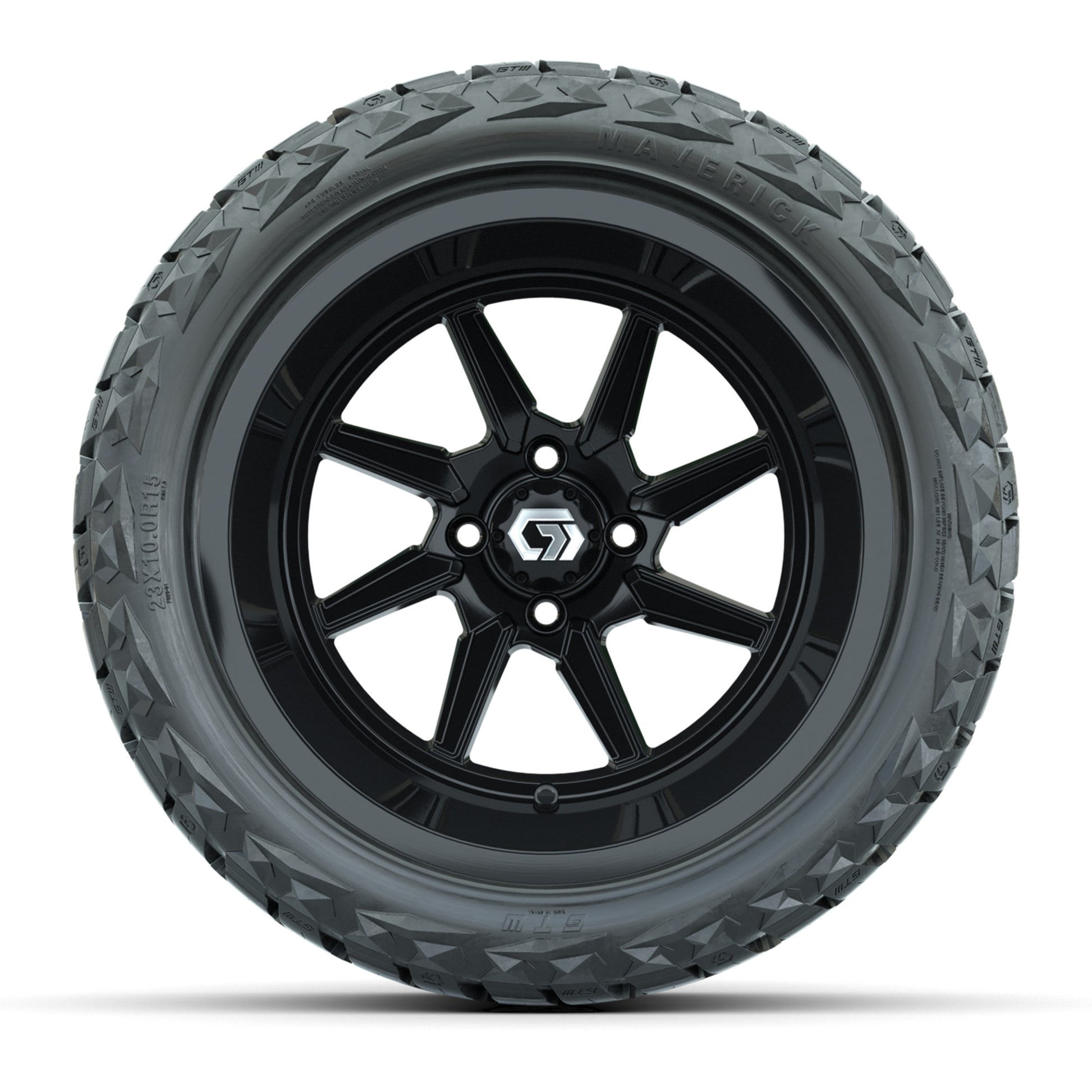 GTW Reaper Gloss Black 15 in Wheels with 23X10-R15 Maverick Steel Belted Radial All-Terrain Tires – Full Set