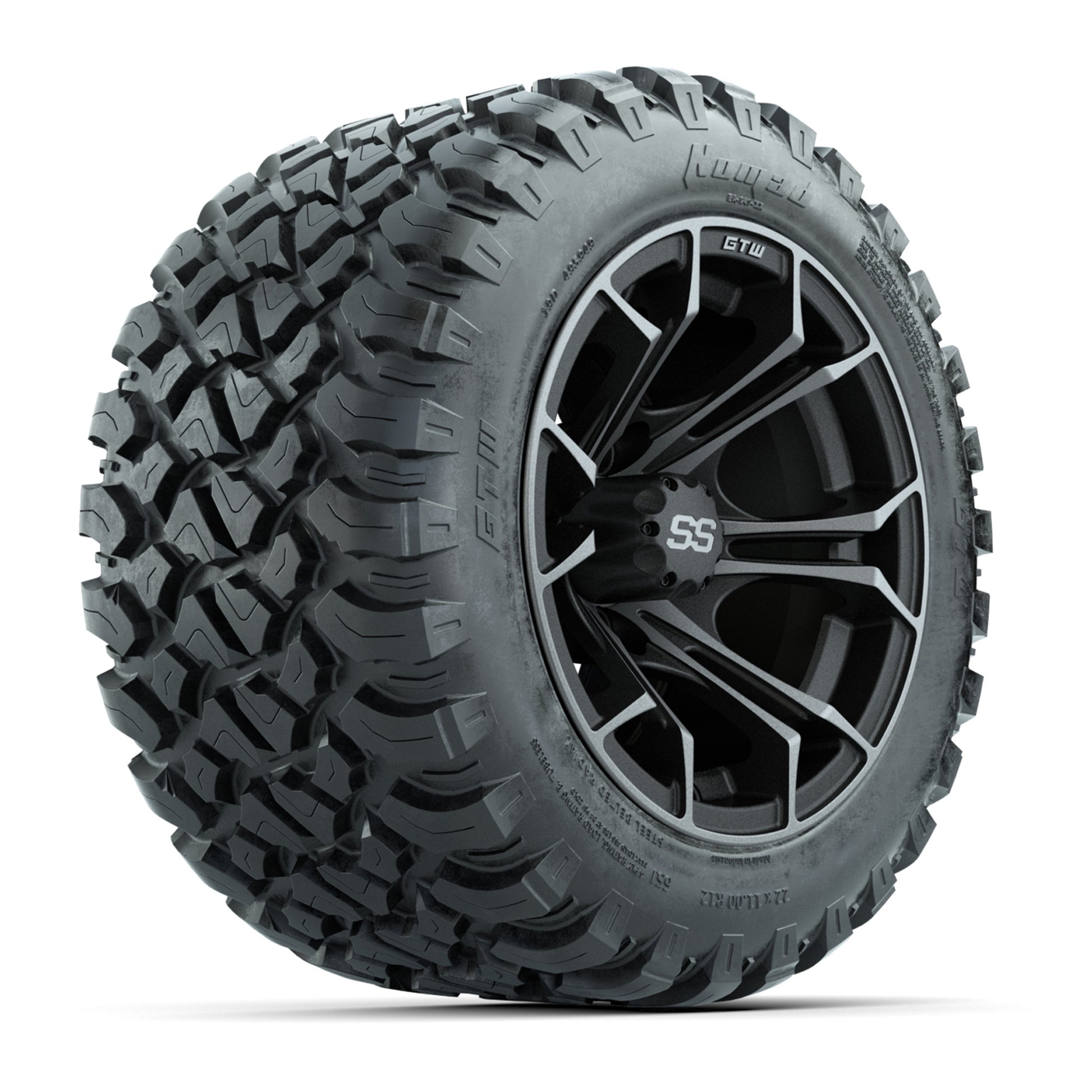 Set of (4) 12 in GTW Spyder Wheels with 22x11-R12 GTW Nomad All-Terrain Tires