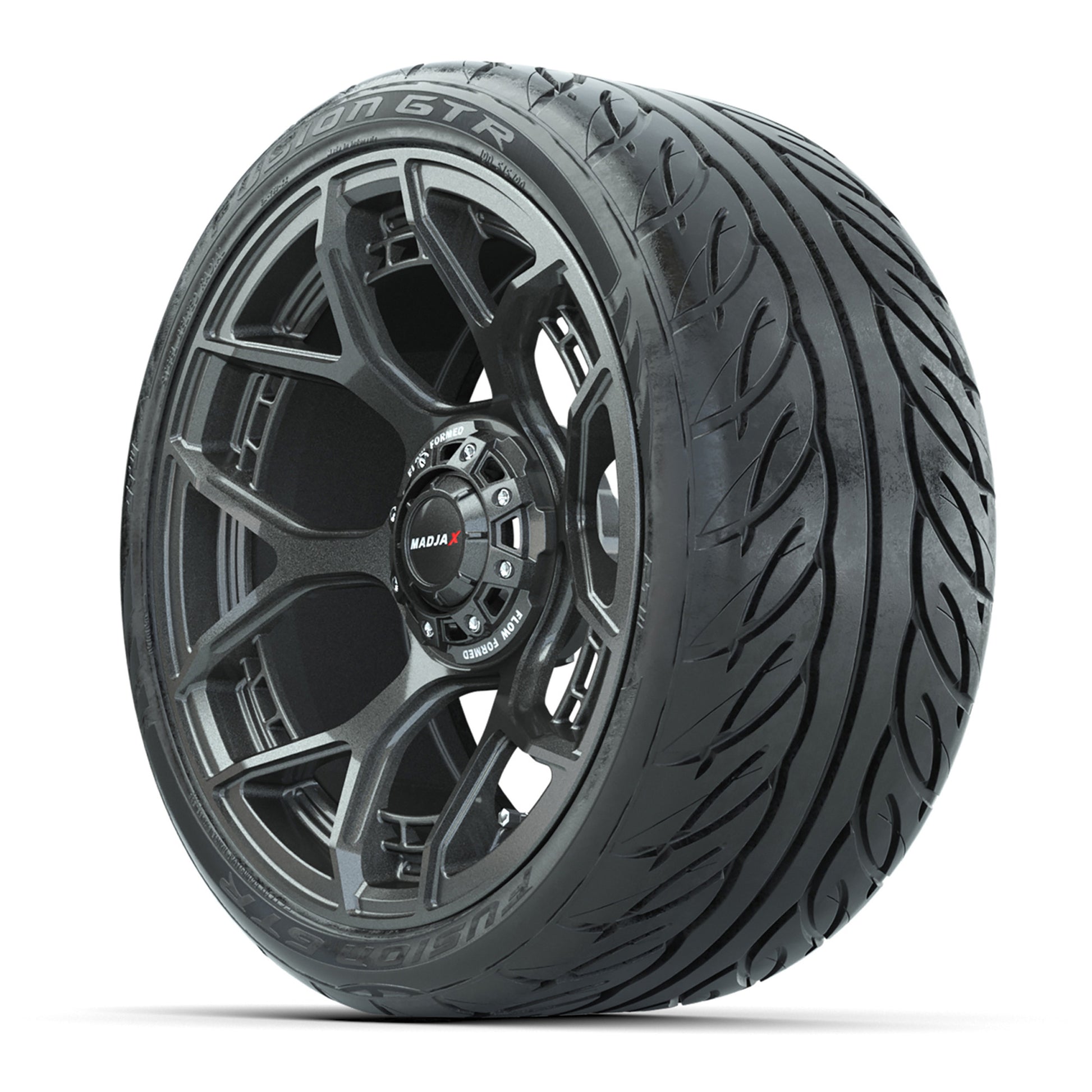 Set of (4) 15" MadJax® Flow Form Evolution Gunmetal Wheels with GTW® Fusion GTR Street Tires