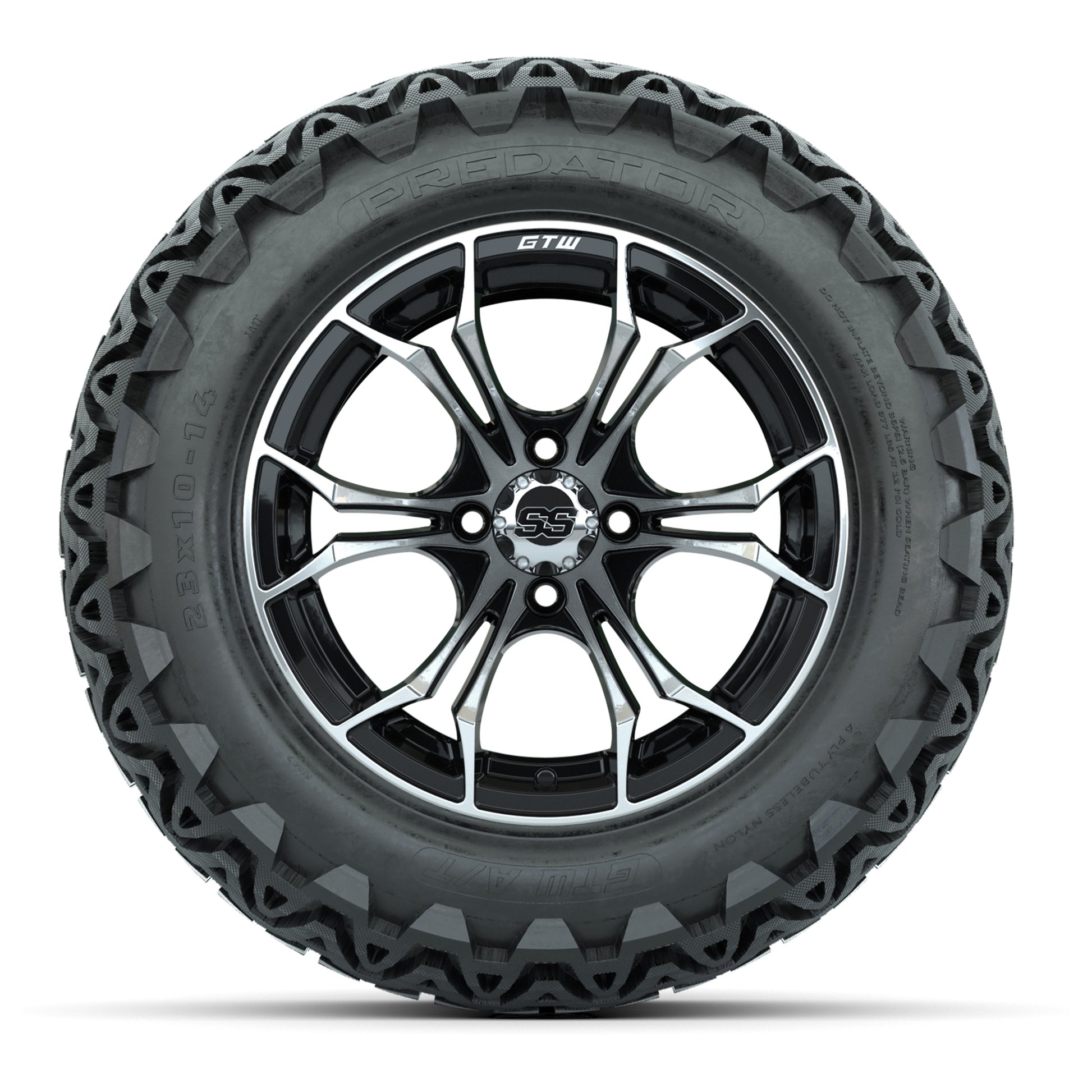 GTW Spyder Machined/Black 14 in Wheels with 23x10-14 GTW Pre - front view