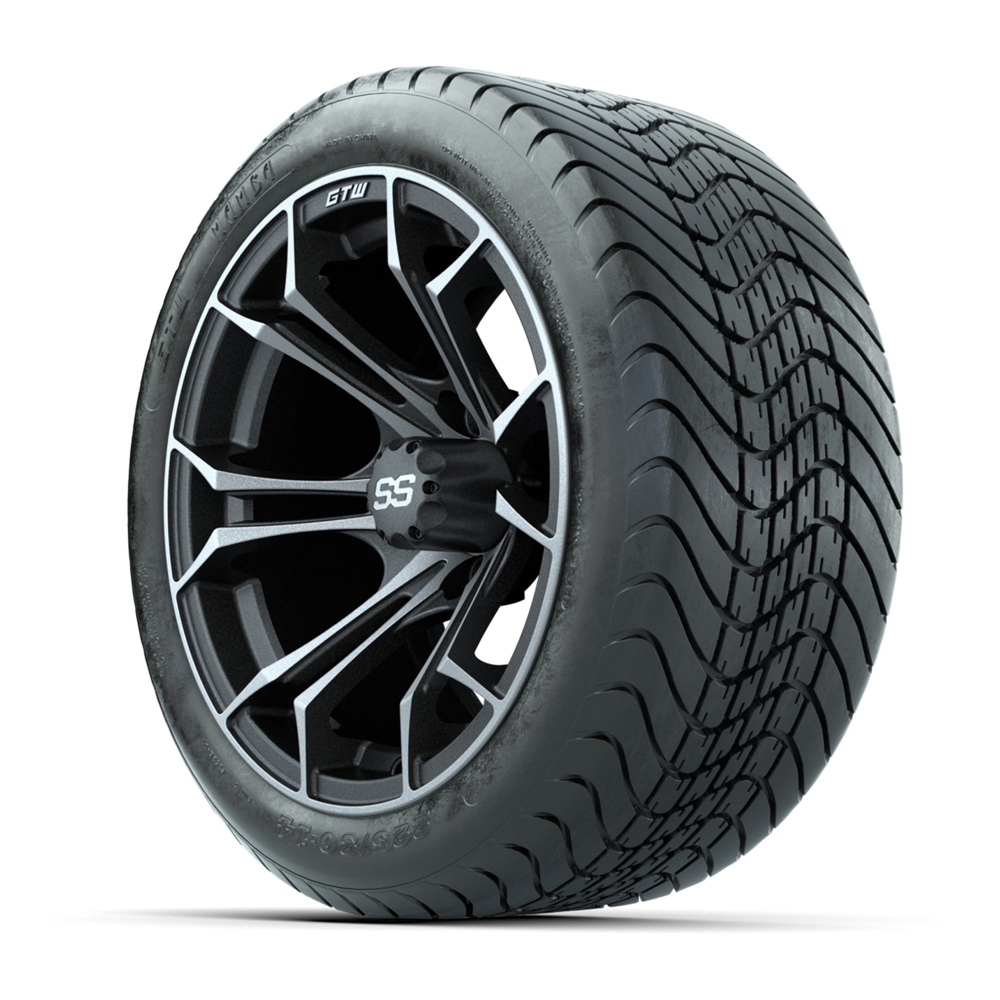GTW Spyder Matte Grey 14 in Wheels with 225/30-14 Mamba Stre - 3/4 view