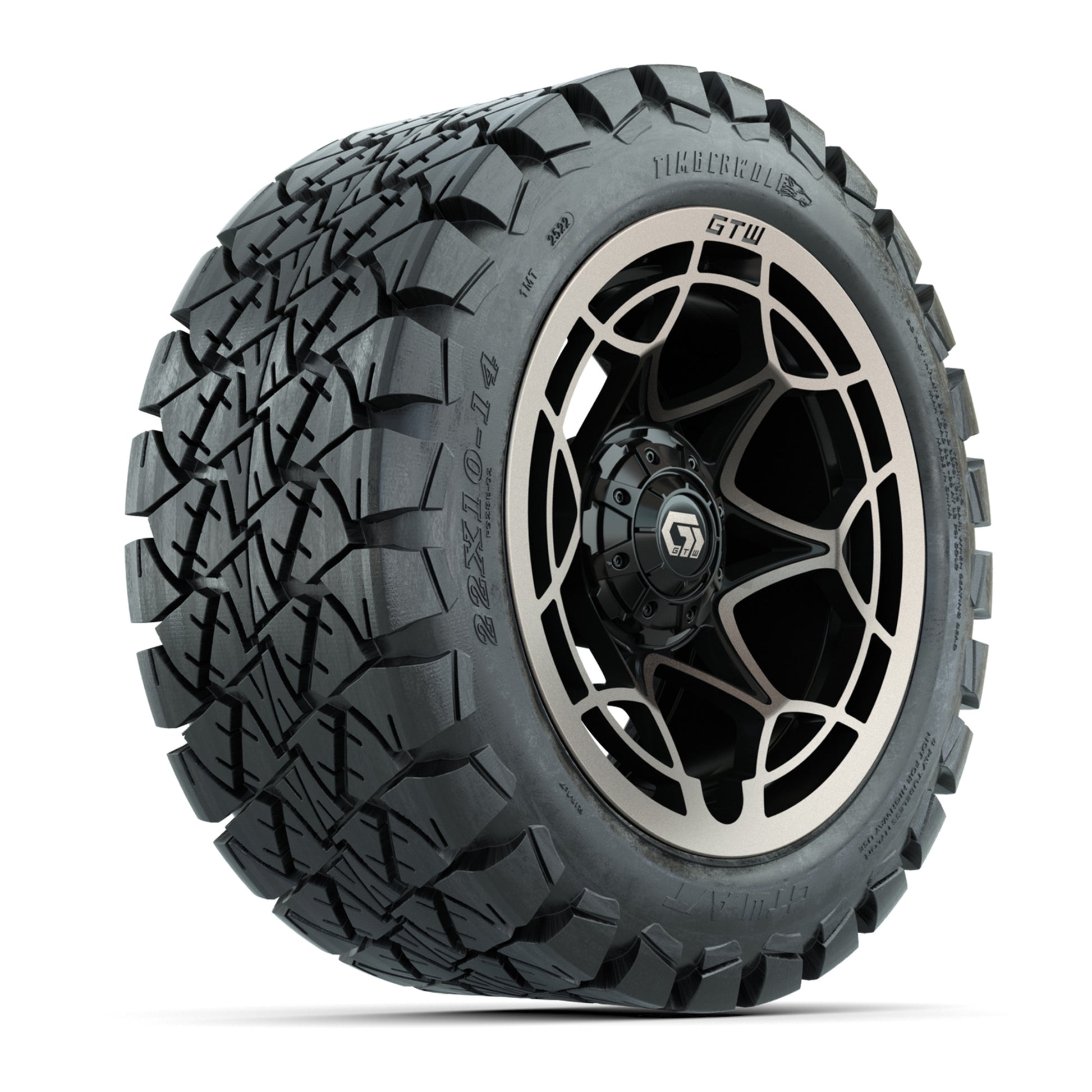 GTW® Nexus Gloss Black/Bronze 14 in Wheels with 22x10-14 Timberwolf All-Terrain Tires – Full Set