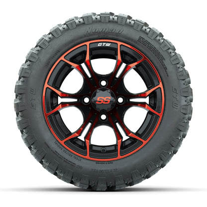 GTW® Spyder Black/Red 12 in Wheels with 22X11-R12 Nomad Steel Belt Radial All-Terrain Tires – Full Set