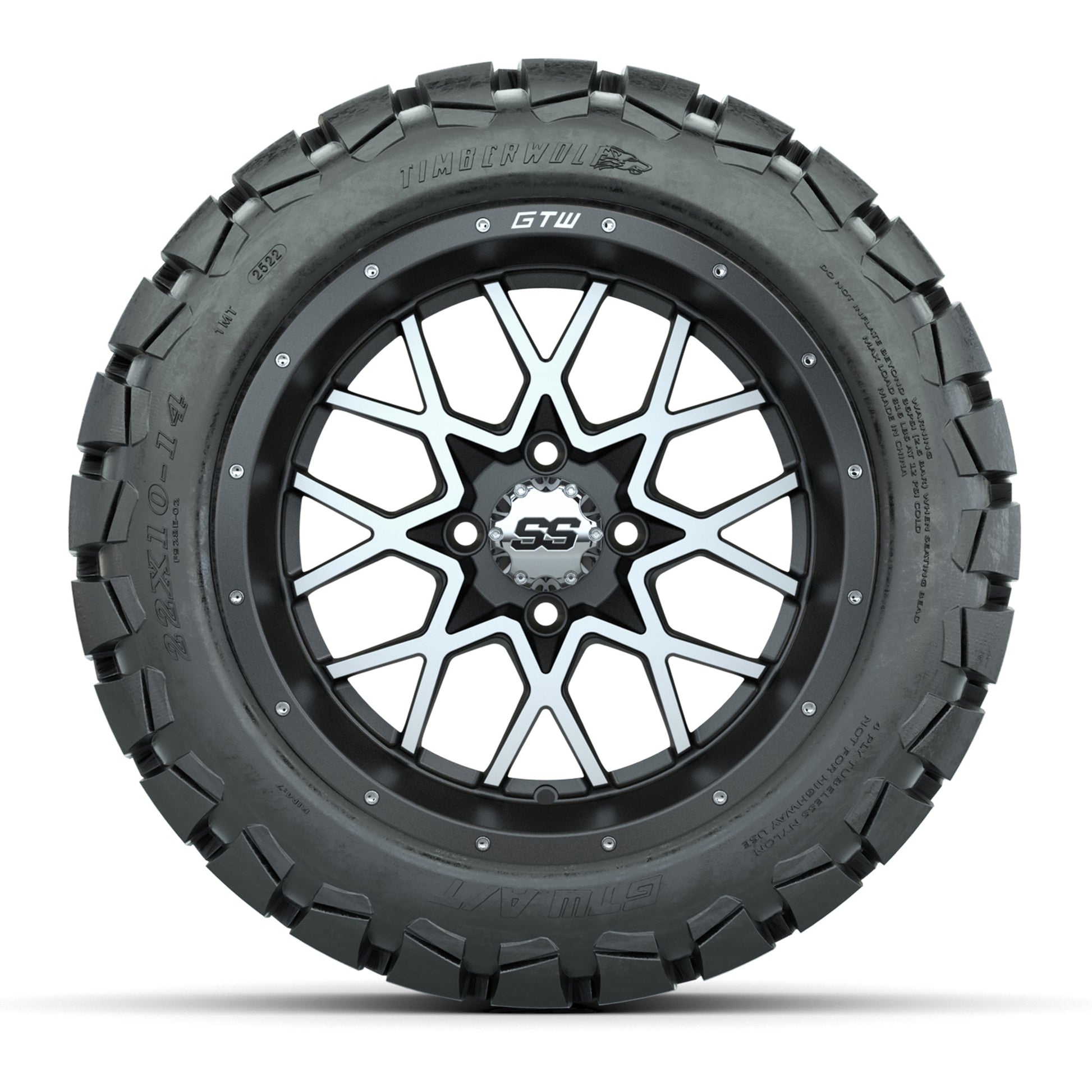 Set of (4) 14 in GTW Vortex Wheels with 22x10-14 GTW Timberw - front view