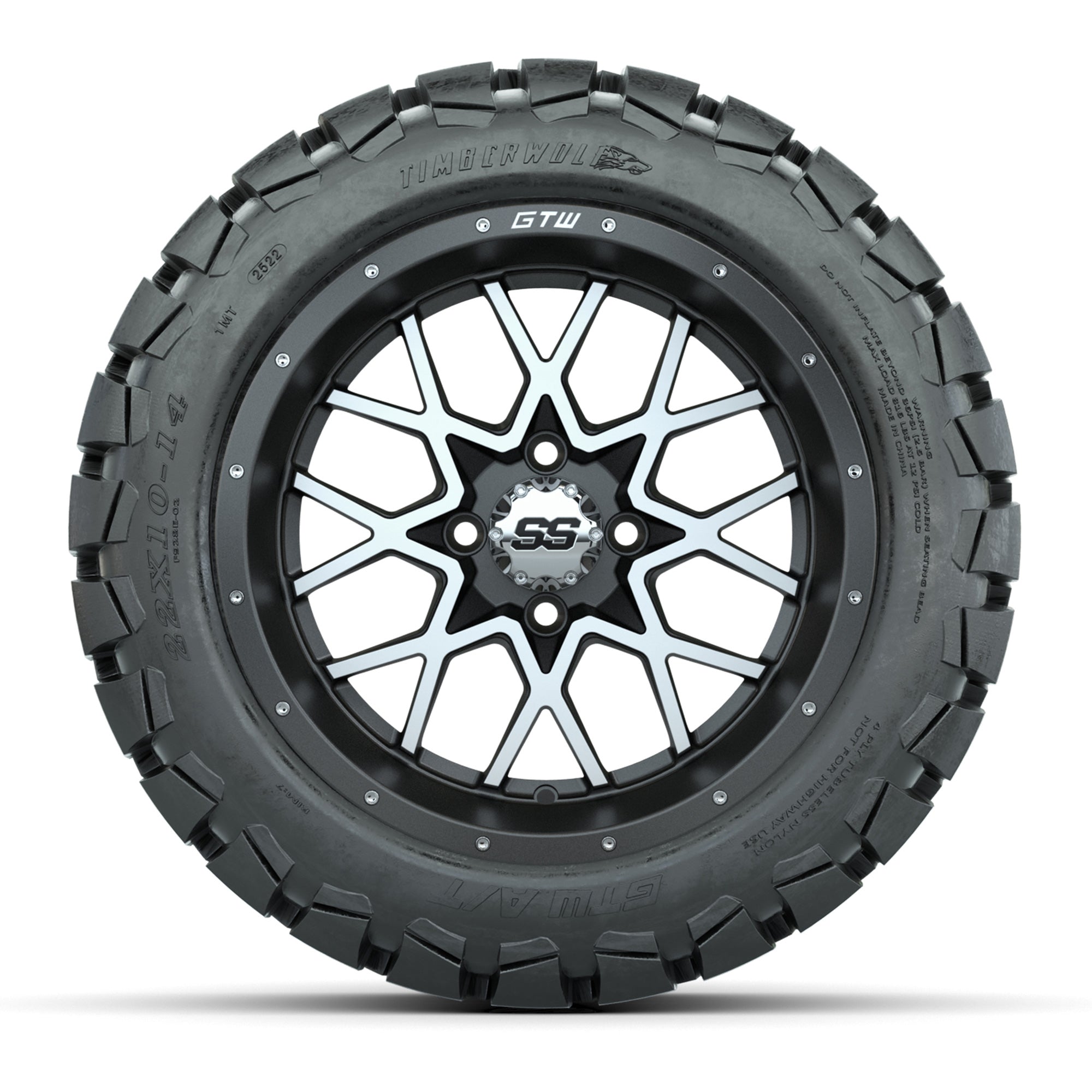 Set of (4) 14 in GTW Vortex Wheels with 22x10-14 GTW Timberw - 3/4 view