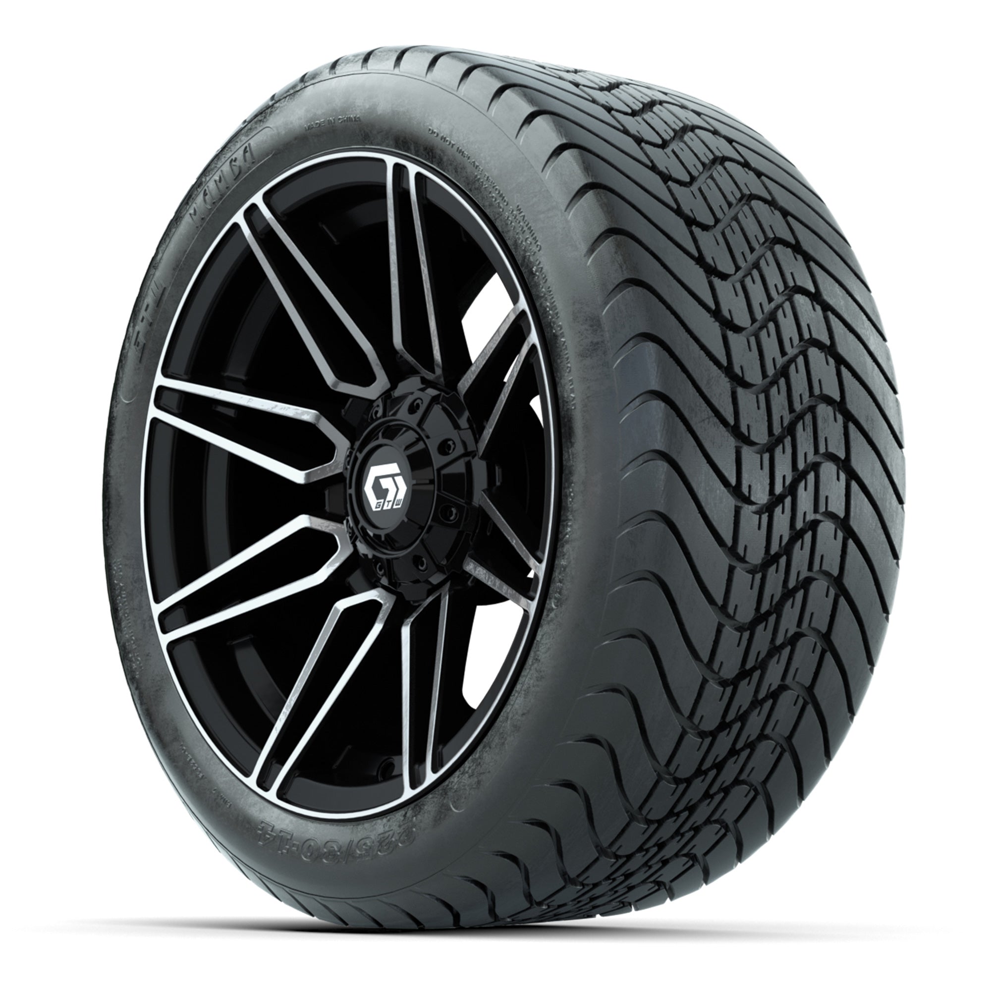 GTW Stealth Black/Machined 14 in Wheels with 225/30-14 Mamba - 3/4 view
