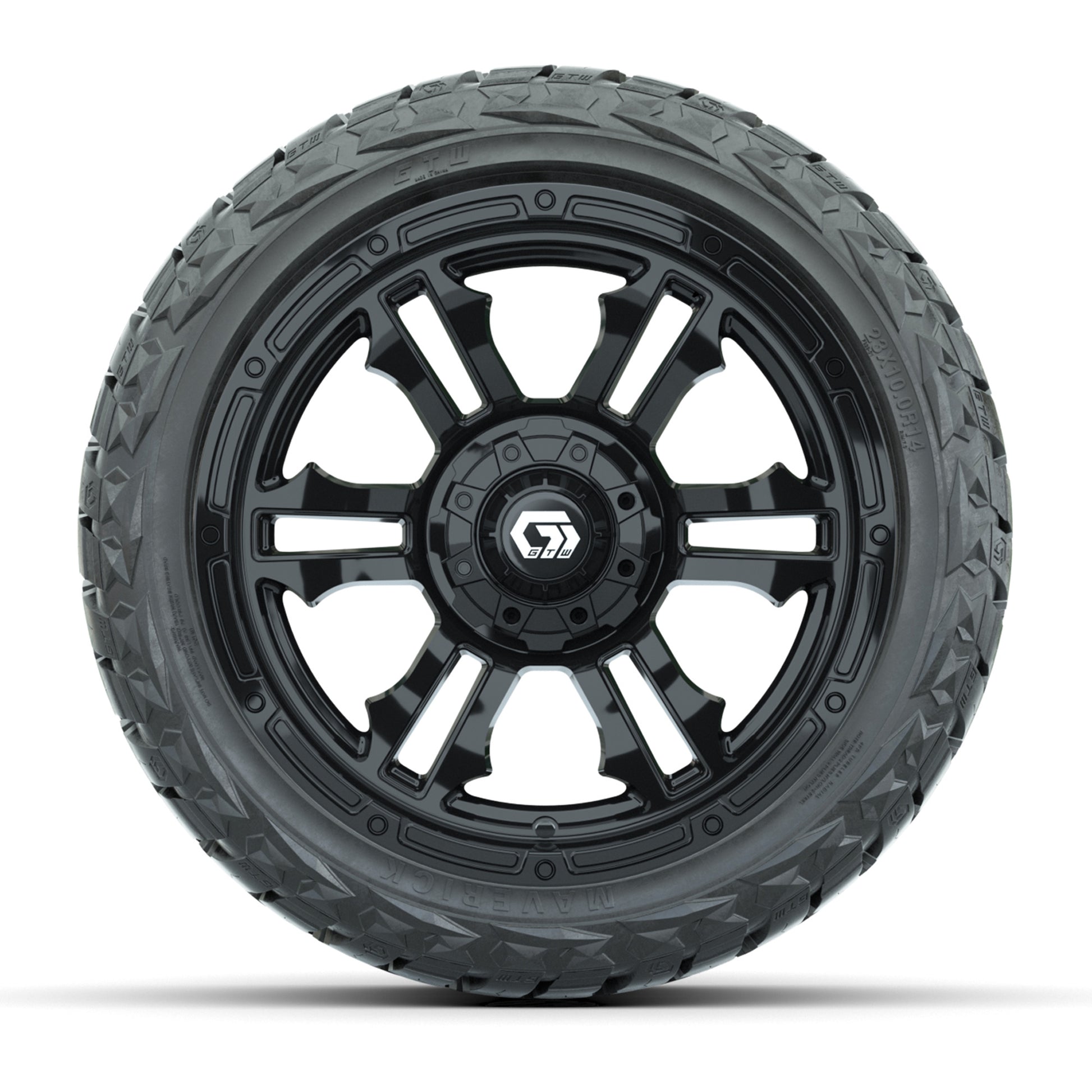 GTW Shogun Gloss Black 14 in Wheels with 23x10.00-R14 Maveri - front view