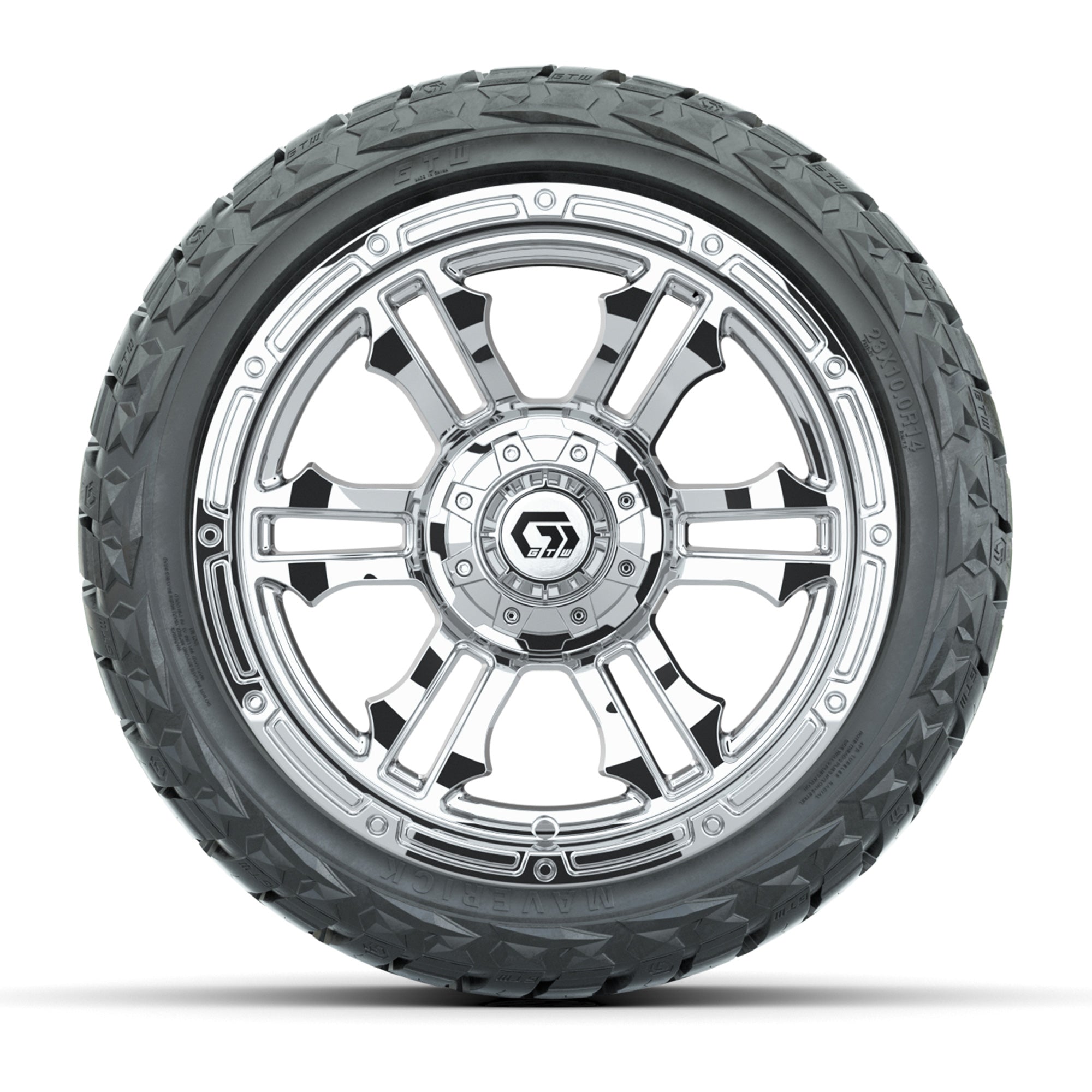 GTW Shogun Chrome 14 in Wheels with 23x10.00-R14 Maverick Al - 3/4 view