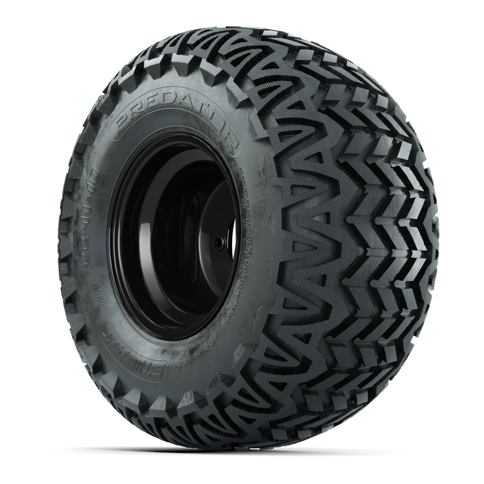 Set of (4) 10 in Matte Black Steel Offset Wheels with 22x11-10 Predator All Terrain Street Tires