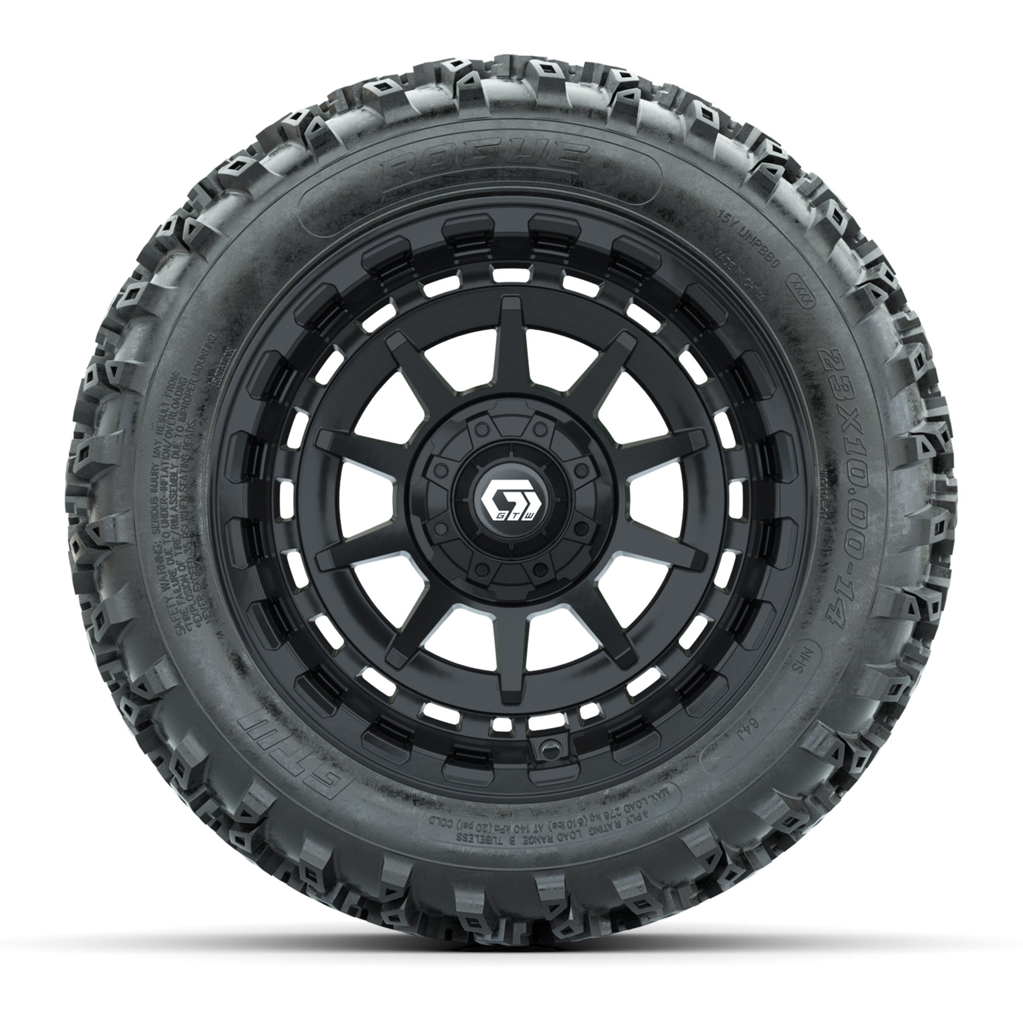 GTW® Barricade Black 14 in Wheels with 23X10-14 Rogue All-Te - 3/4 view