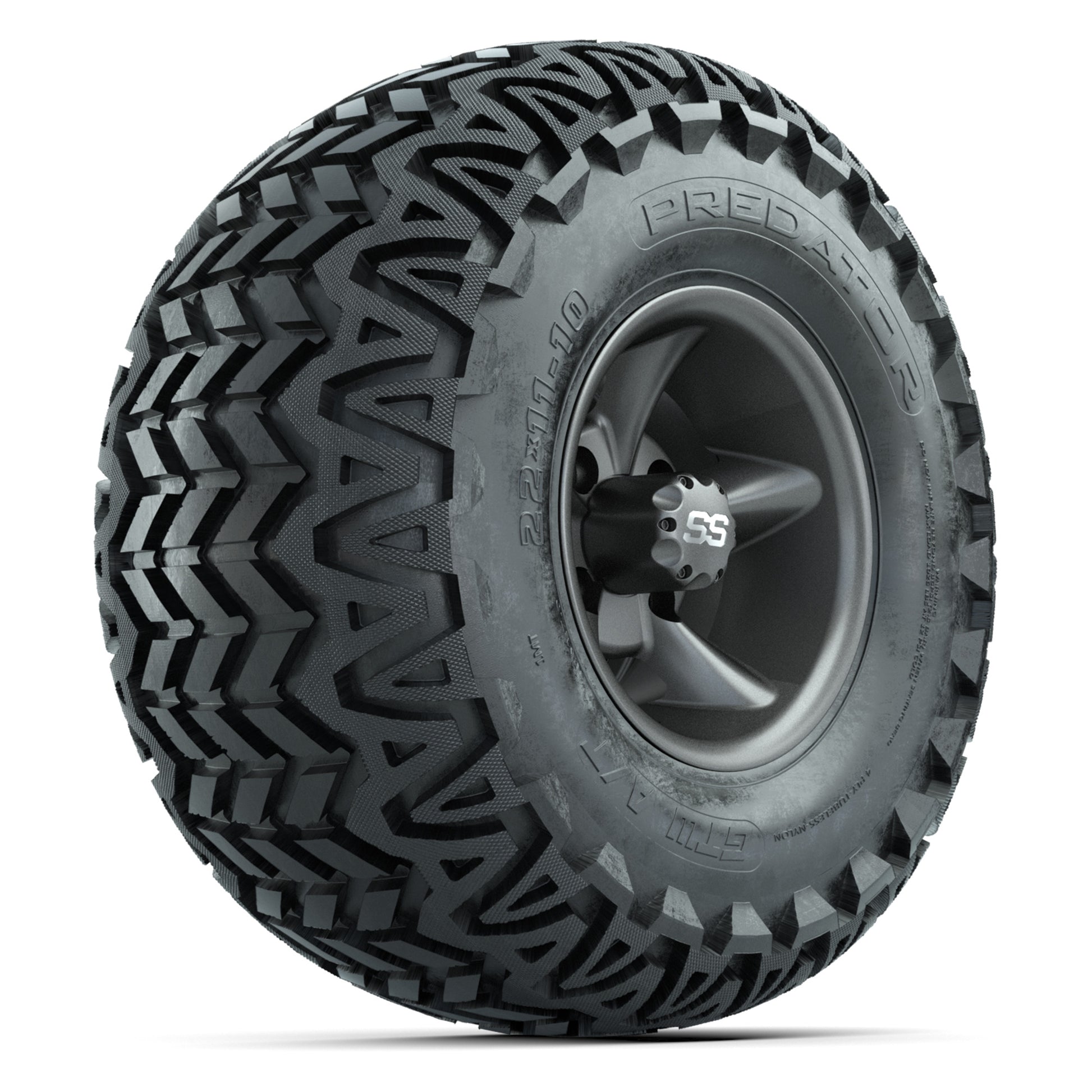 GTW Godfather Matte Gray 10 in Wheels with 22x11-10 Predator All-Terrain Tires – Full Set