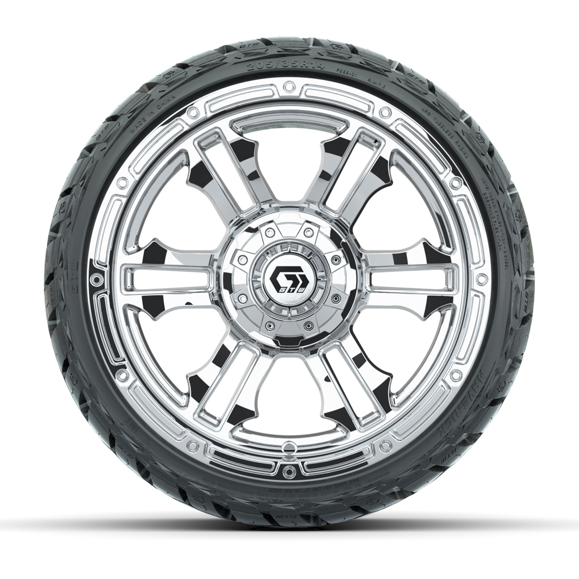 GTW Shogun Chrome 14 in Wheels with 205/35-R14 Maverick Low- - 3/4 view