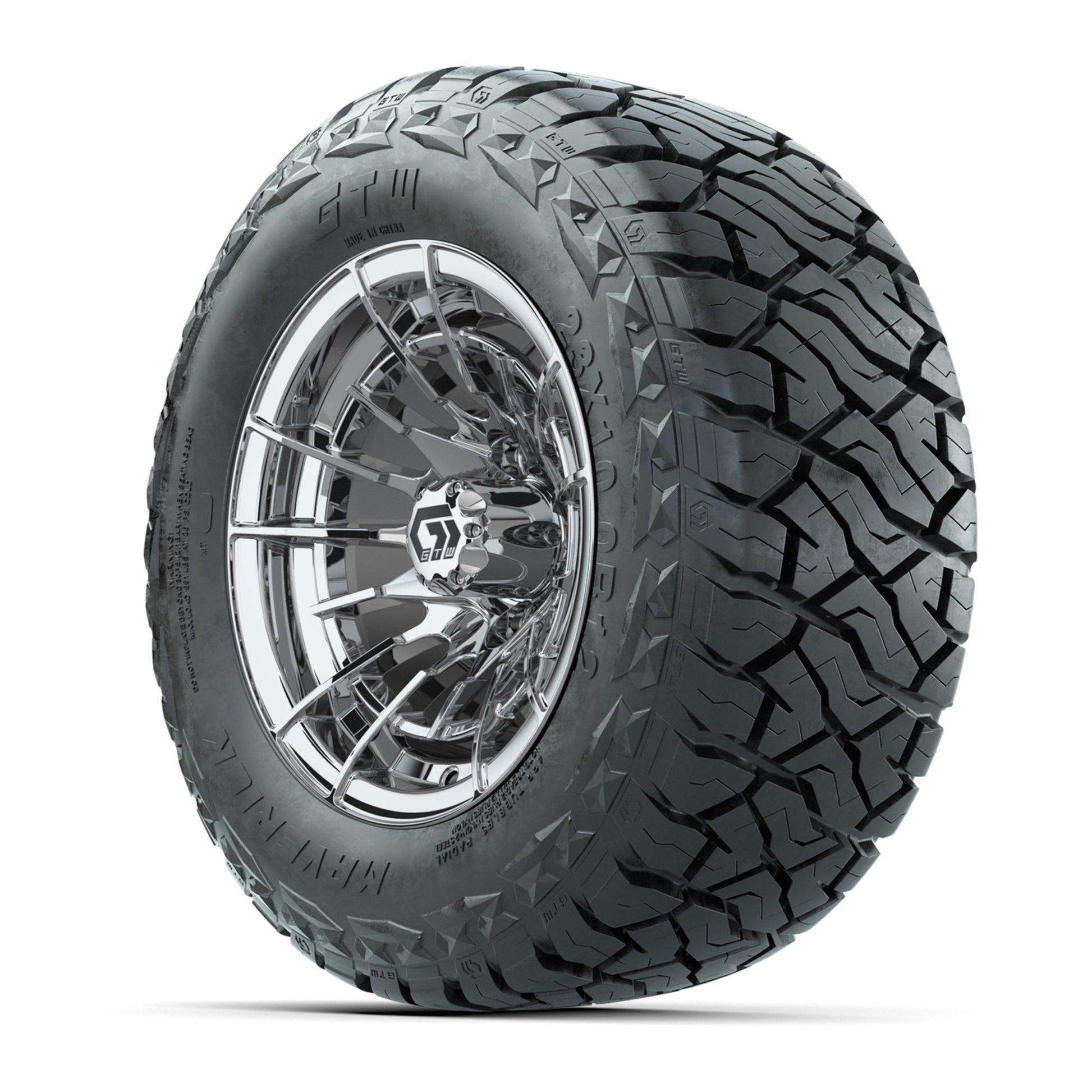 GTW Boost Chrome 12 in Wheels with 23x10.00-R12 Maverick All-Terrain Tires – Full Set