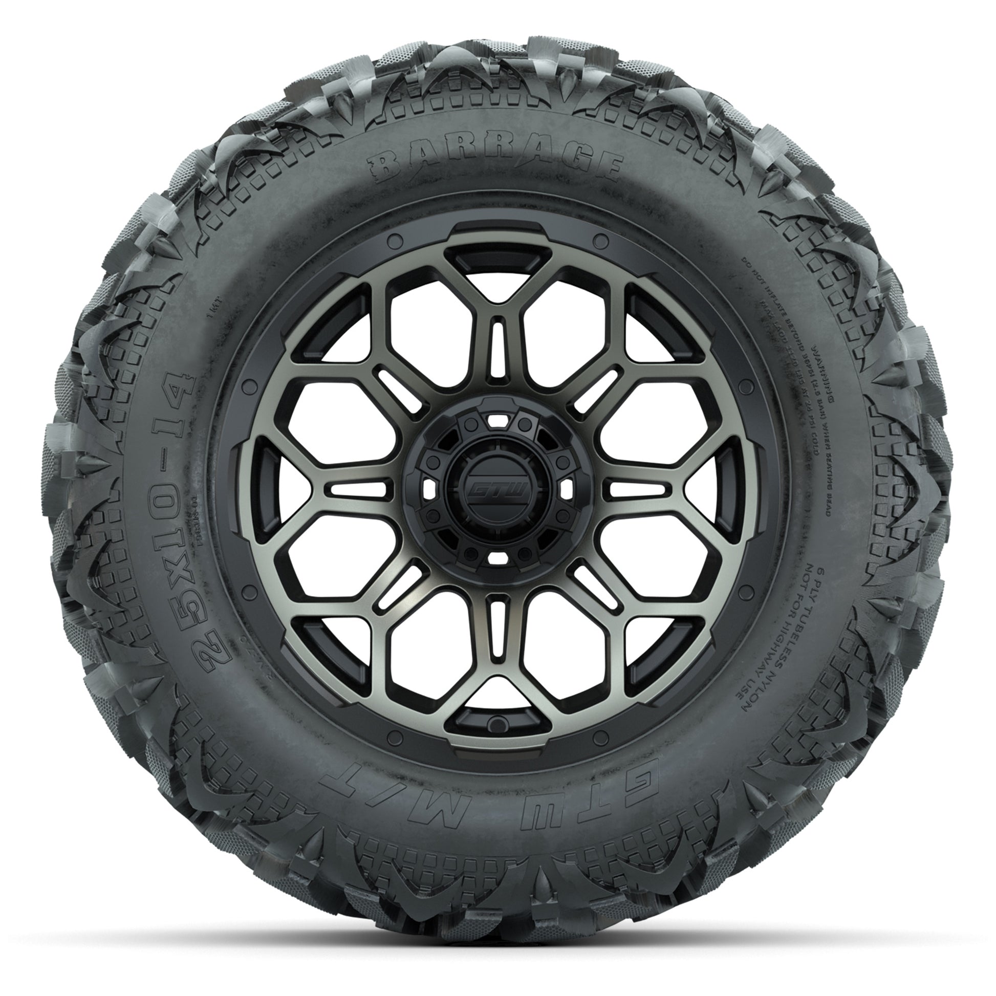 GTW Bravo Black/Bronze Tint 14 in Wheels with 25x10-14 Barra - front view