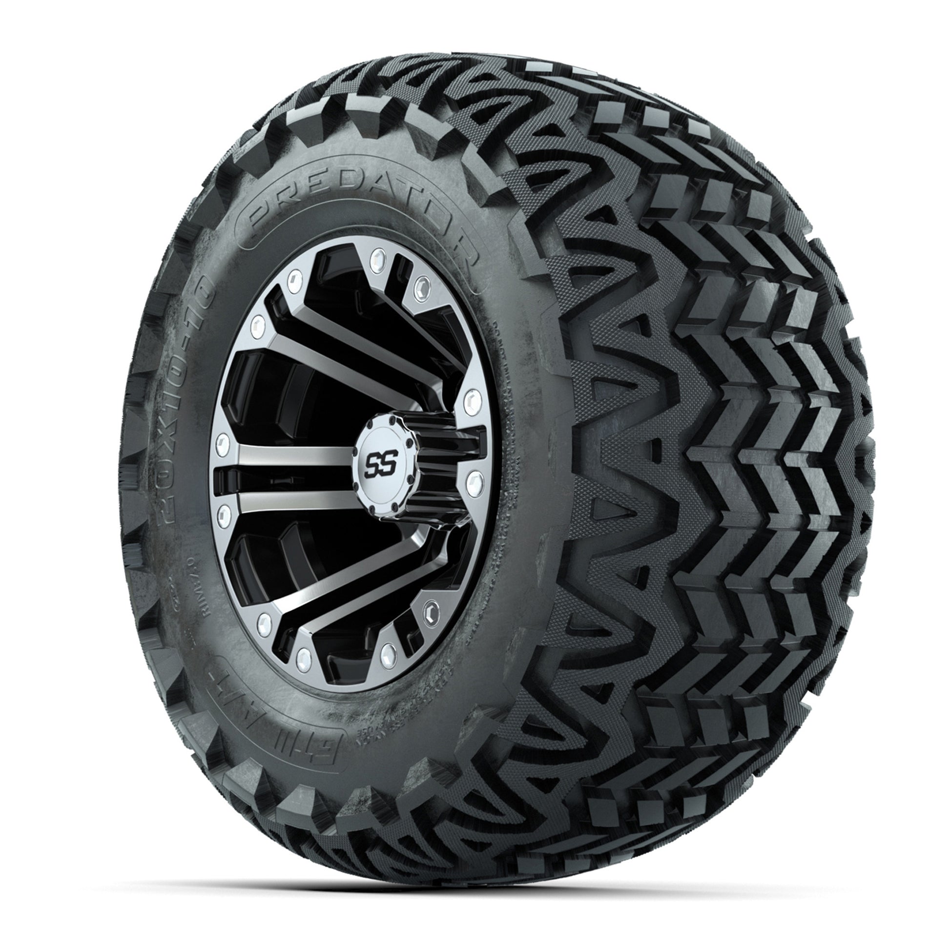 GTW Specter Black and Machined Wheels with 20in Predator A-T Tires - 10 Inch