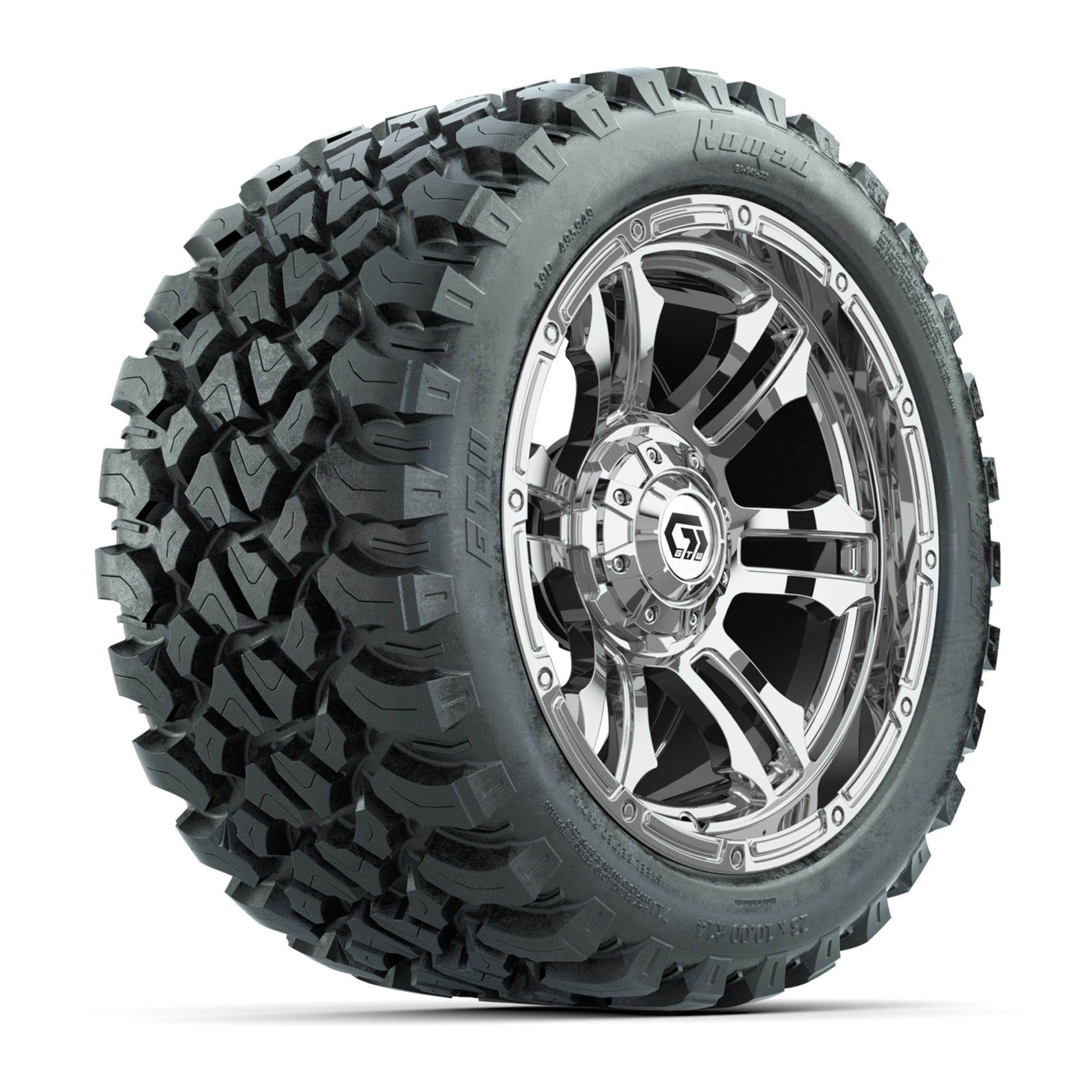 GTW® Shogun Chrome 14 in Wheels with 23X10-R14 Nomad Steel Belt Radial All-Terrain Tires – Full Set