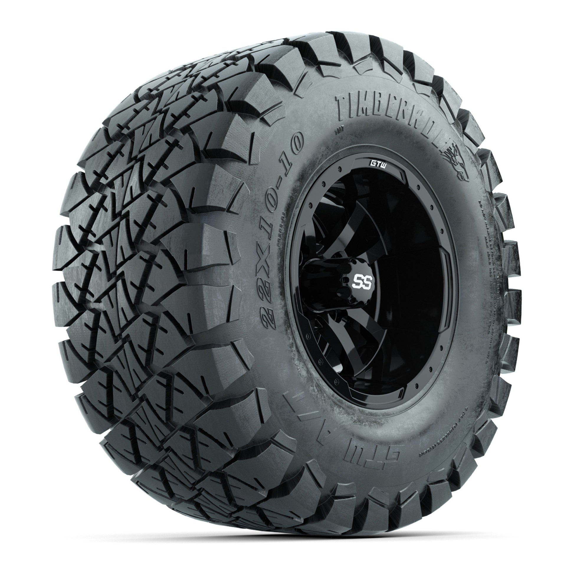 GTW Storm Trooper Black Wheels with 22in Timberwolf Mud Tires - 10 Inch