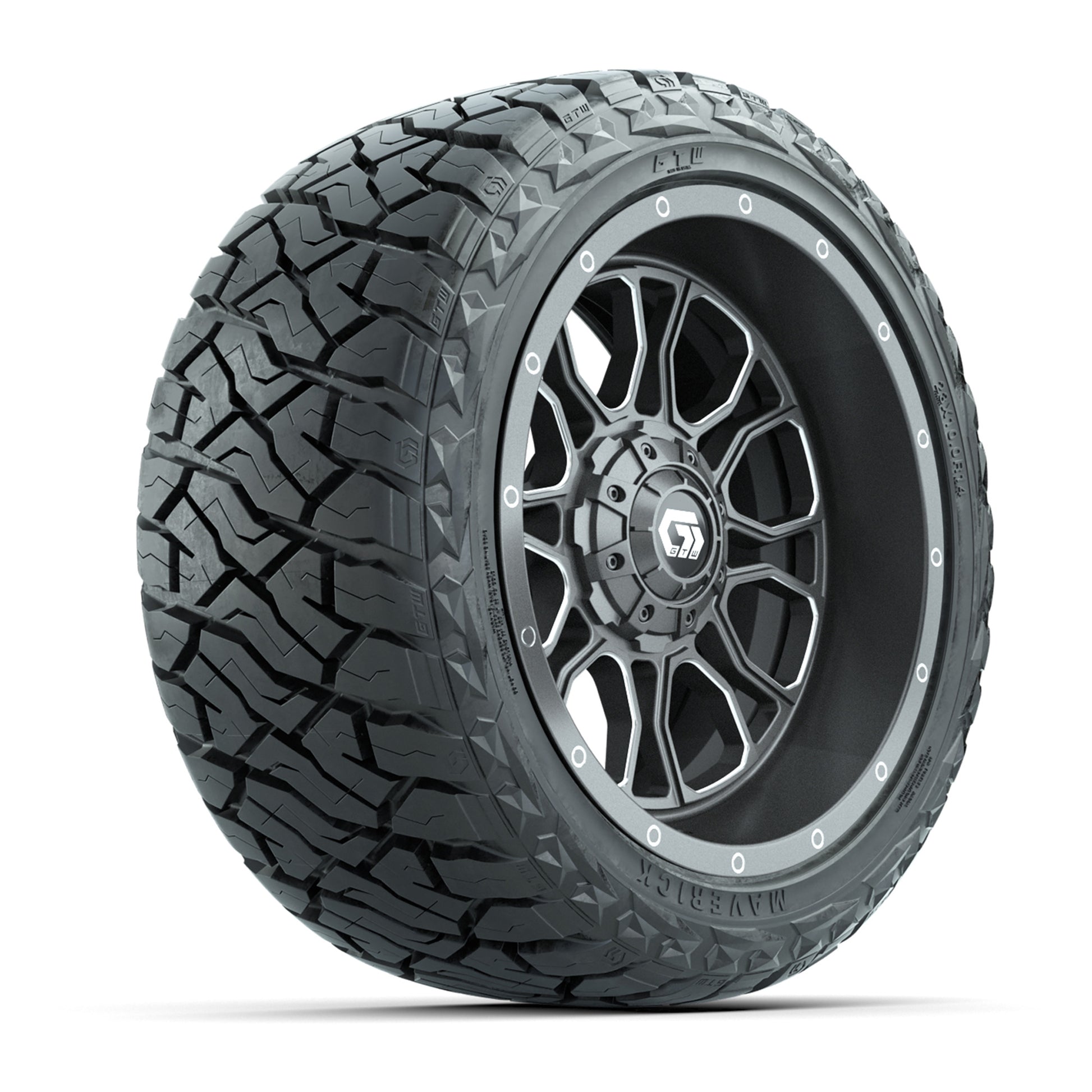 GTW® Volt Gunmetal 14 in Wheels with 23x10-R14 Maverick All-Terrain Tires – Full Set