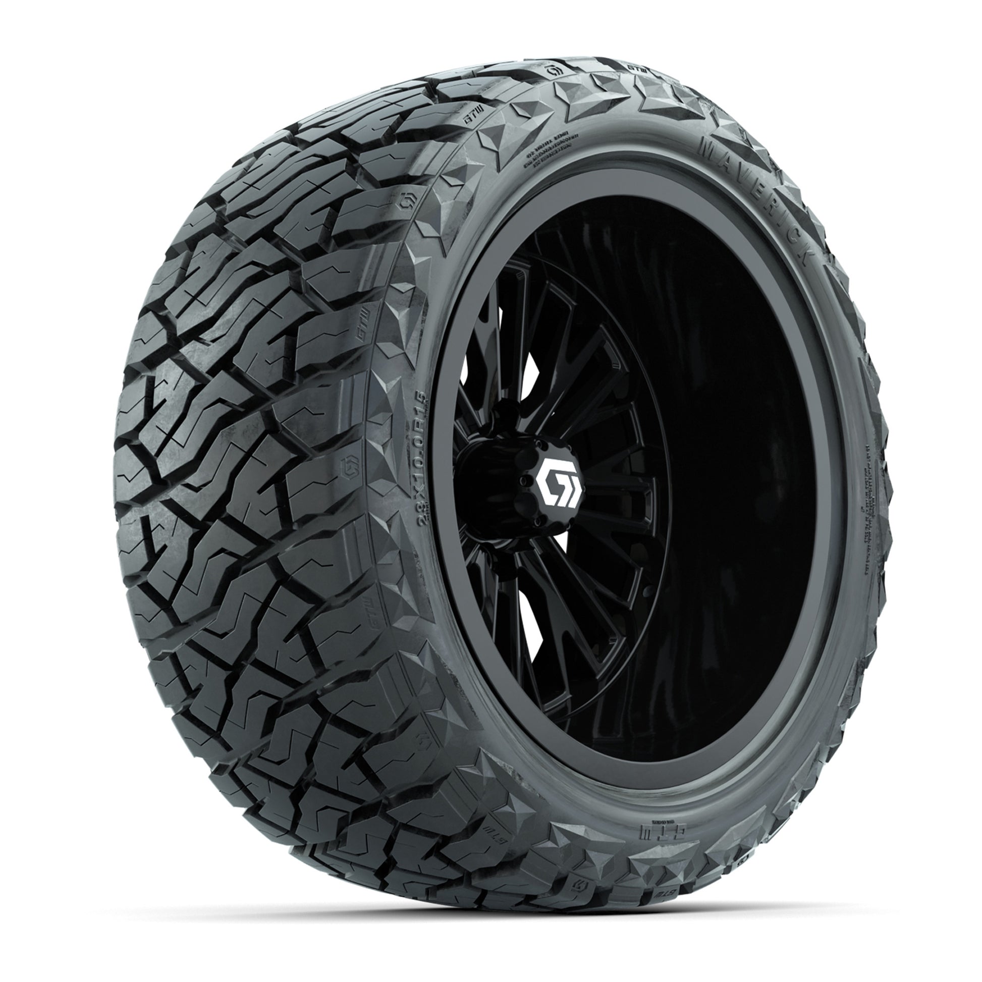 GTW Viper Gloss Black 15 in Wheels with 23X10-R15 Maverick Steel Belted Radial All-Terrain Tires – Full Set