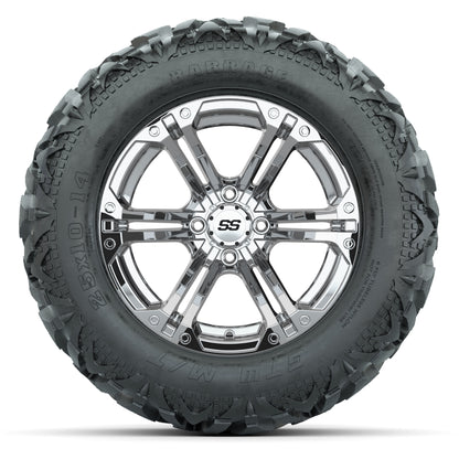 GTW Specter Chrome 14 in Wheels with 25x10-14 Barrage Mud Ti - front view