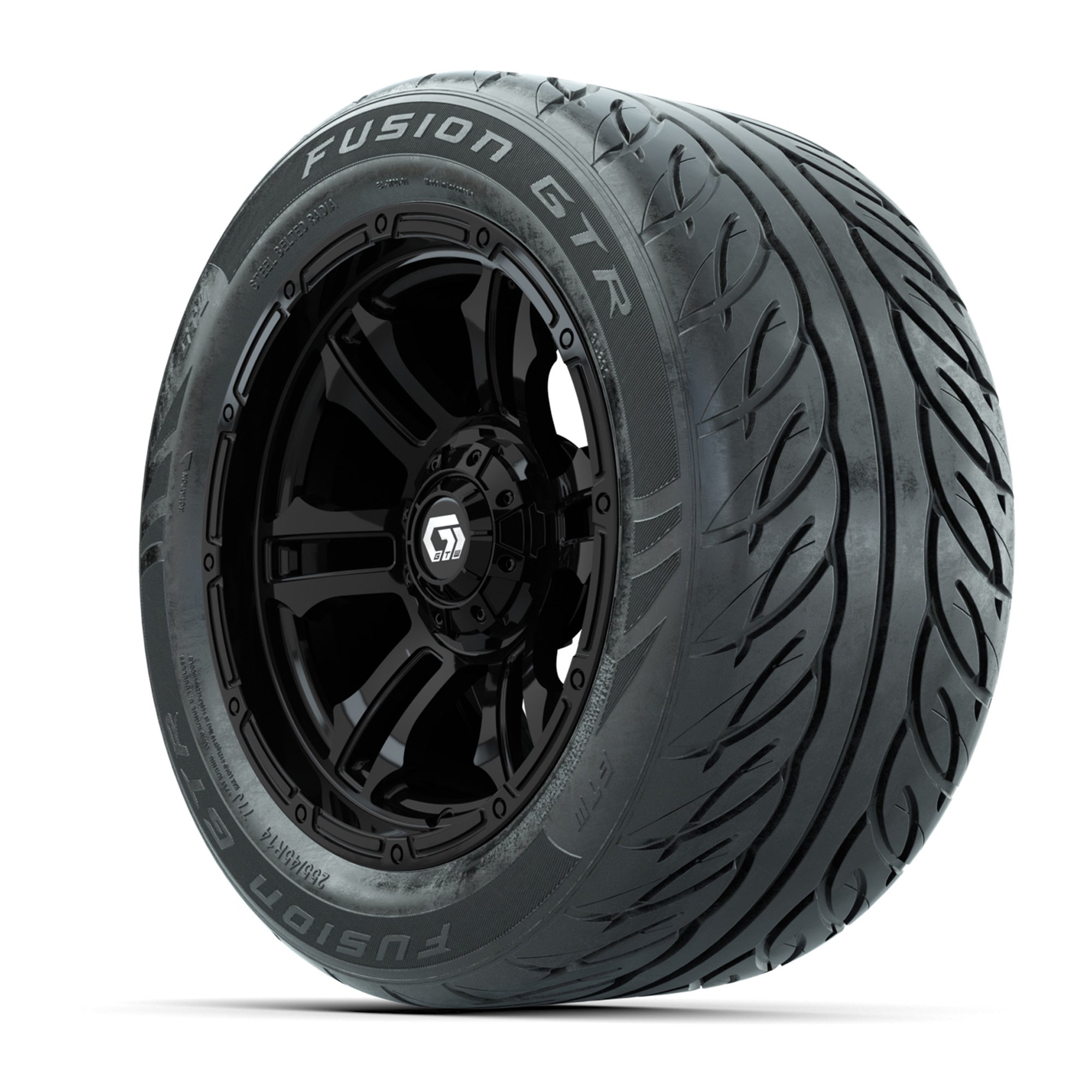 GTW® Shogun Gloss Black 14 in Wheels with 255/45-R14 Fusion  - 3/4 view