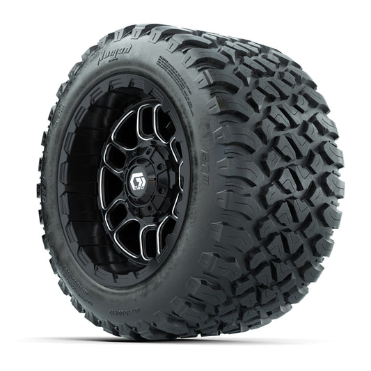 GTW® Titan Black/Machined 12 in Wheels with 20X10-12 Nomad Steel Belt Radial All-Terrain Tires – Full Set