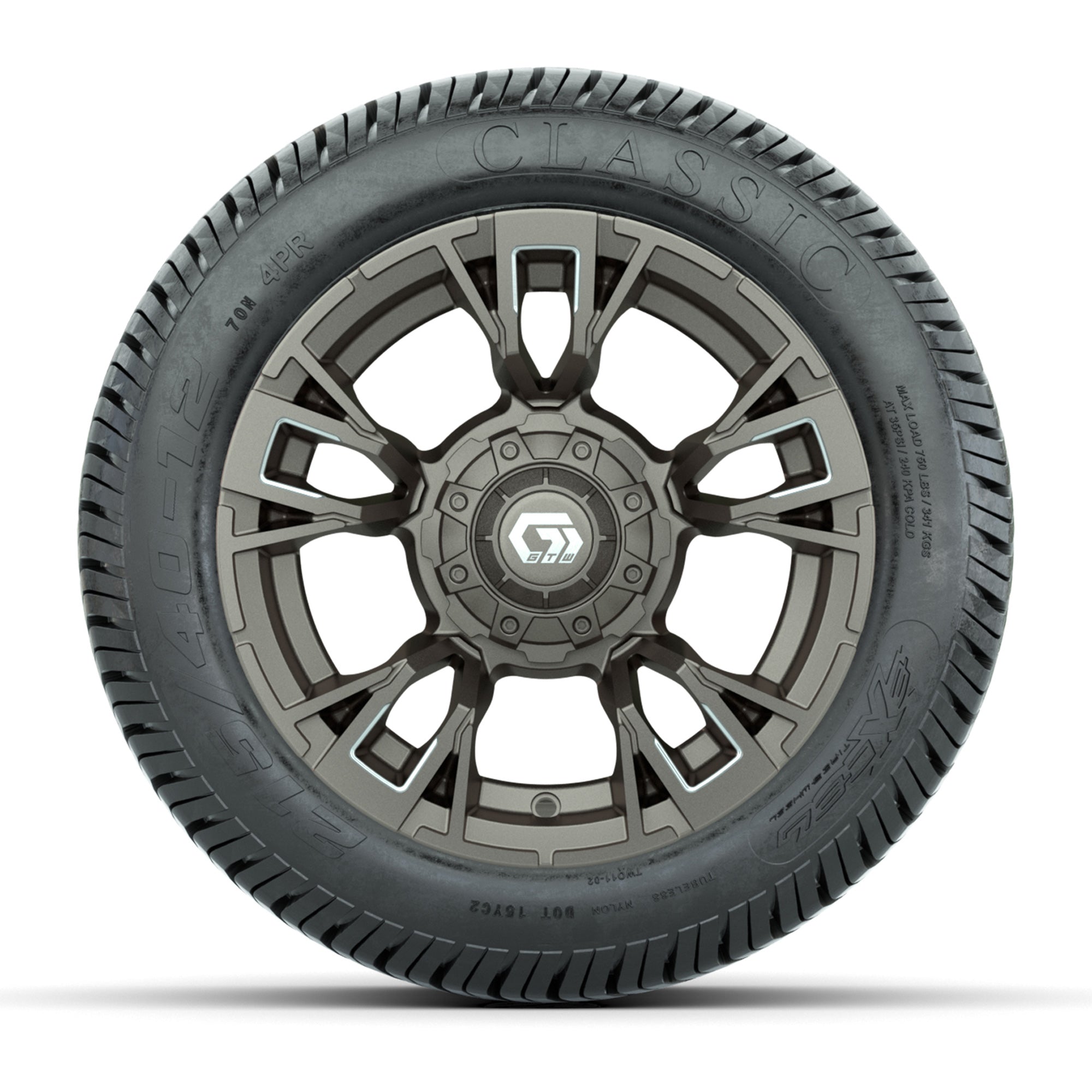 GTW® Vandal Bronze/Machined 12 in Wheels with 215/40-12 Excel Classic Street Tires – Full Set