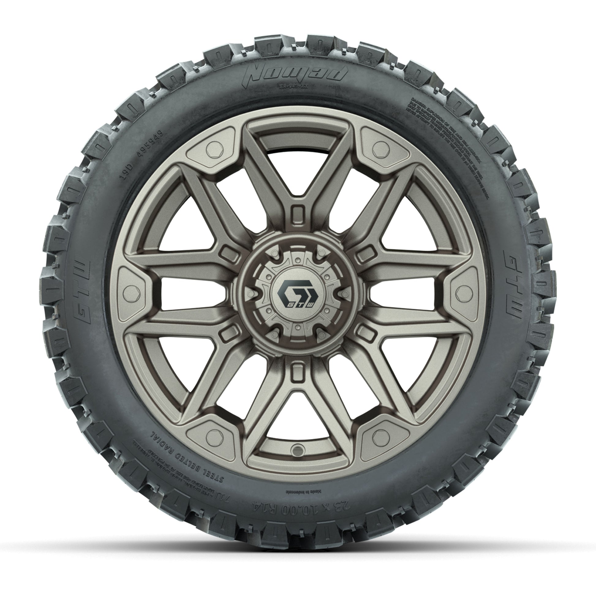 GTW® Graffiti Bronze/Black 14 in Wheels with 23X10-R14 Nomad - front view