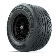 GTW® Boost Gloss Black 12 in Wheels with 255/55-R12 Fusion GTR Steel Belt Radial Street Tires – Full Set