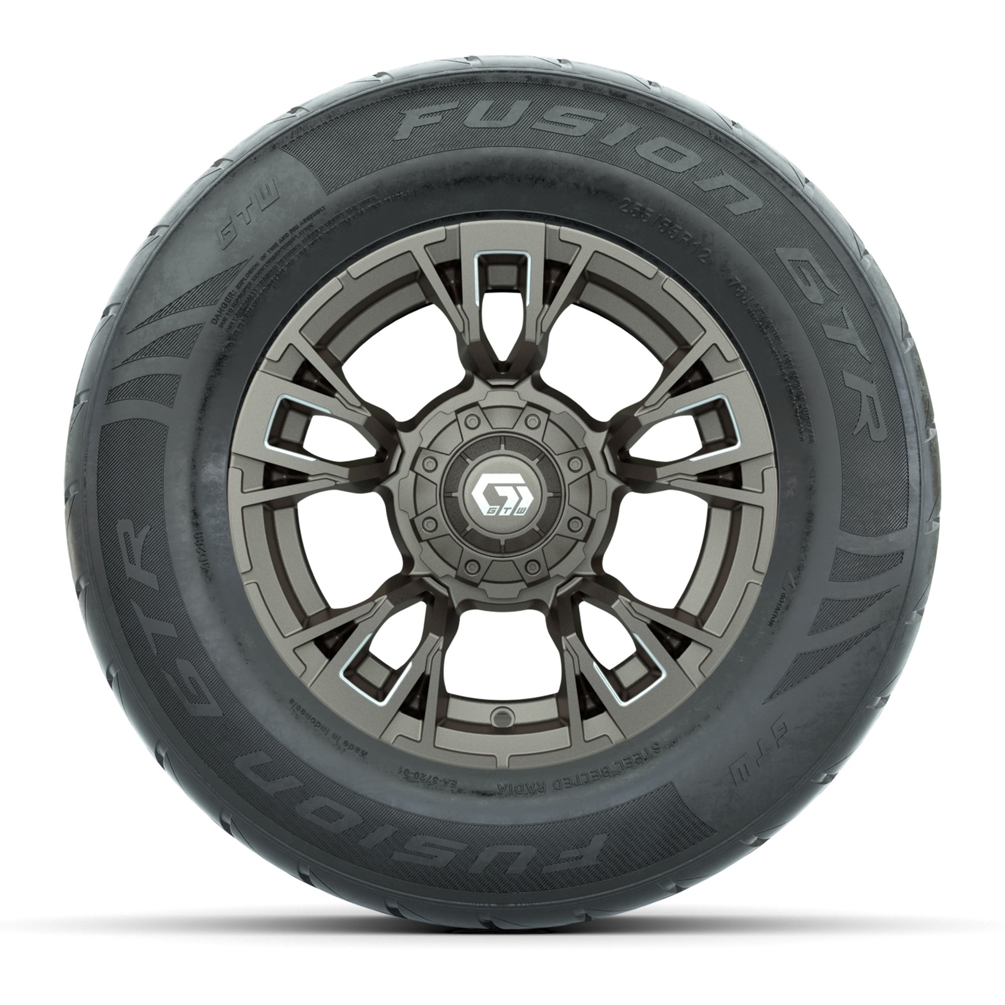 GTW® Vandal Bronze/Machined 12 in Wheels with 255/55-R12 Fusion GTR Steel Belt Radial Street Tires – Full Set