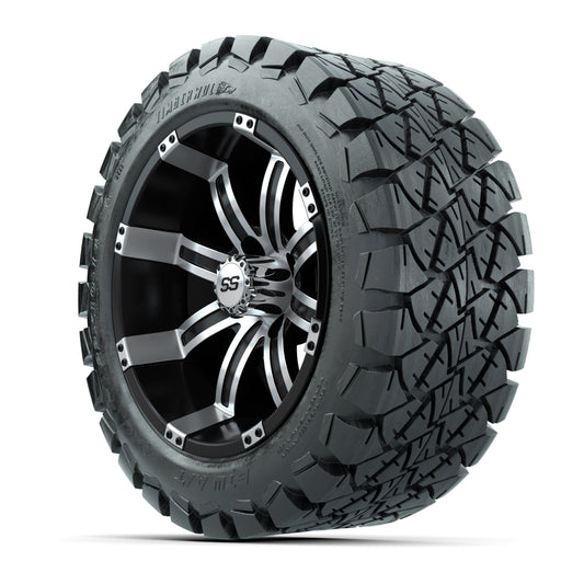 GTW Tempest Black and Machined Wheels with 22in Timberwolf M - 3/4 view