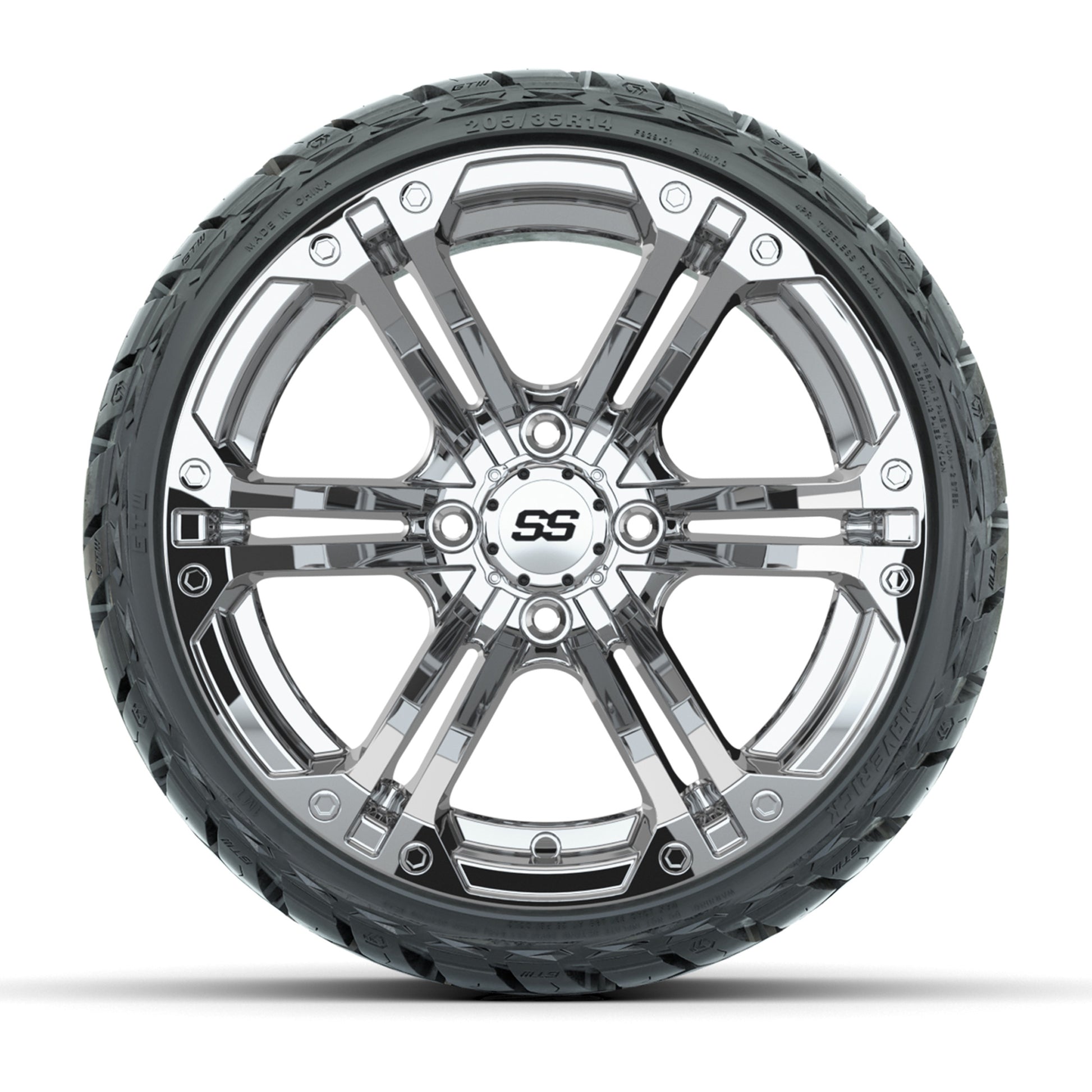 GTW Specter Chrome 14 in Wheels with 205/35-R14 Maverick Low - front view